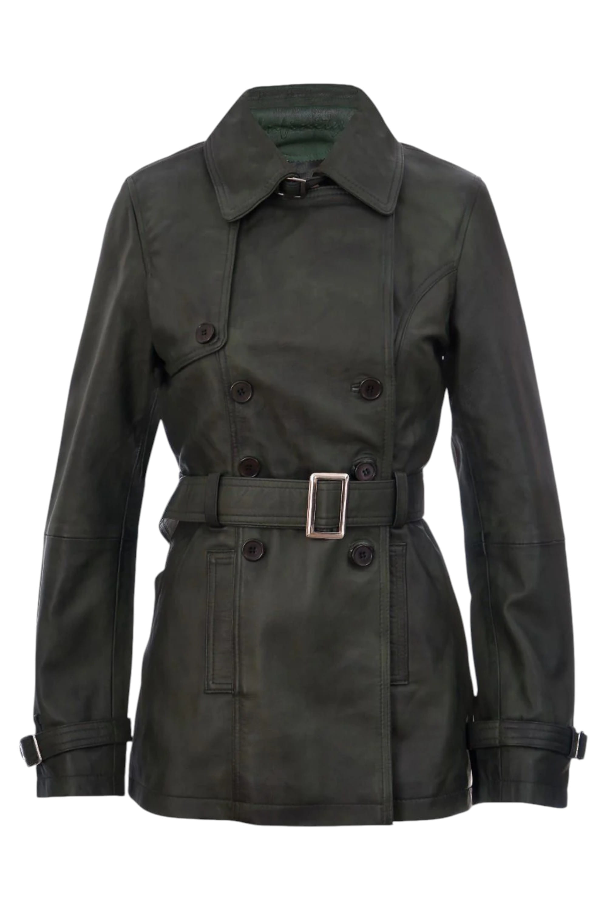Green Womens Nappa Leather Trench Coat-Mosul, Image 1 of 4