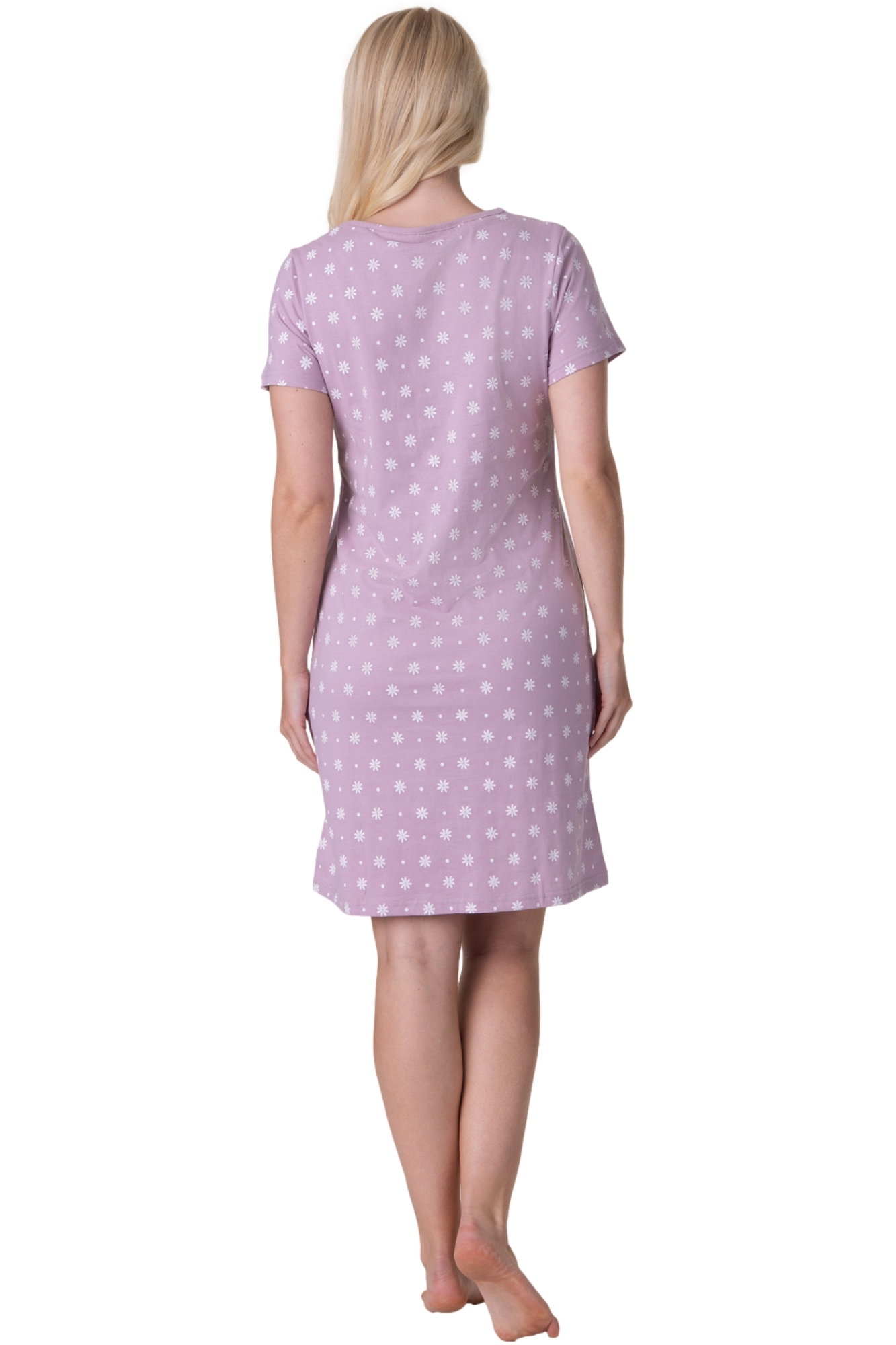 Lilac Floral Dot Print Cotton Nightdress, Image 3 of 5