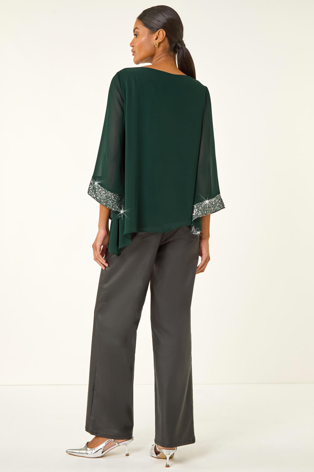 Teal Asymmetric Sequin Cuff Top, Image 4 of 5