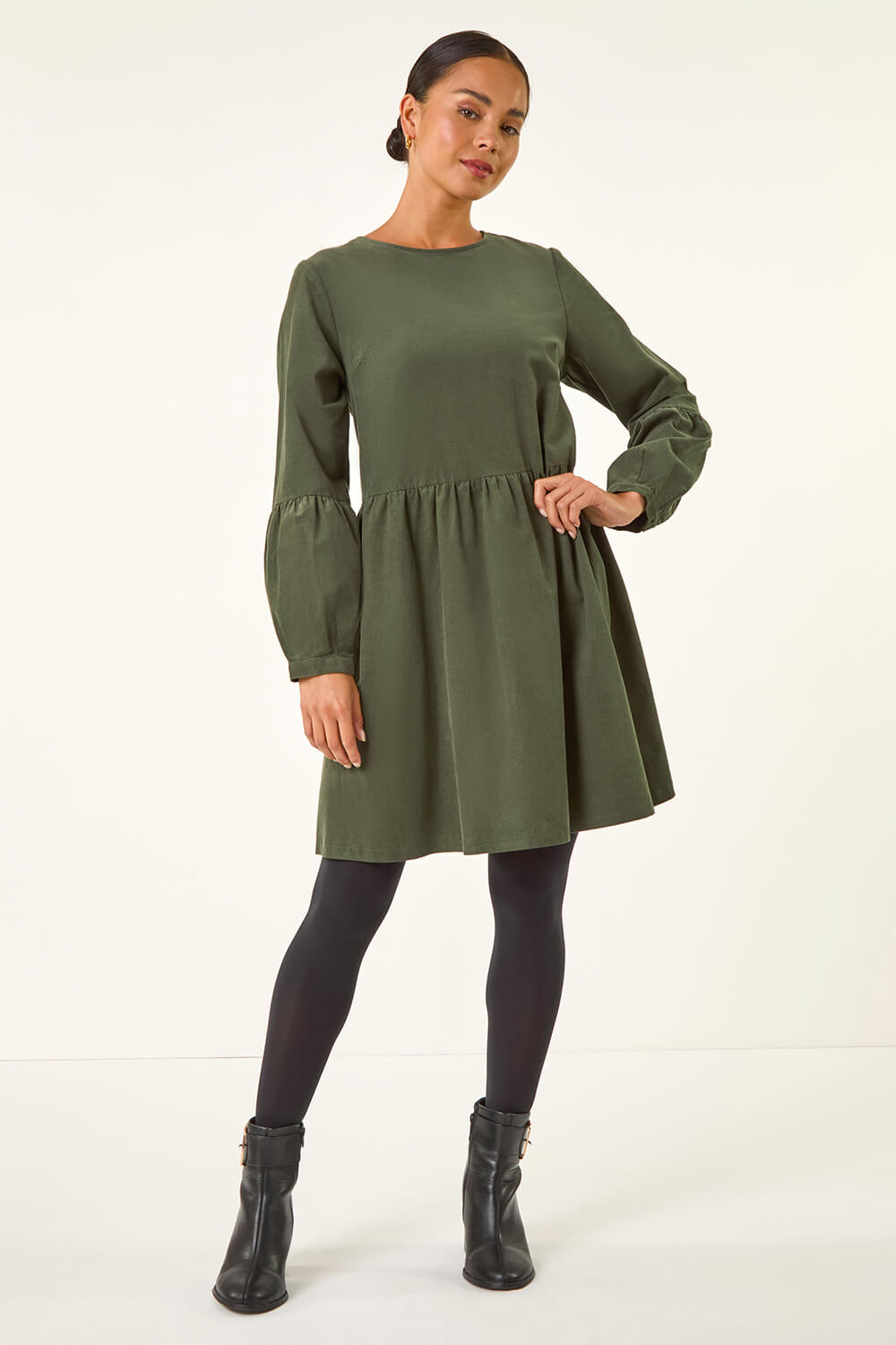 Khaki Petite Cord Cotton Mini Dress, Image 4 of 5