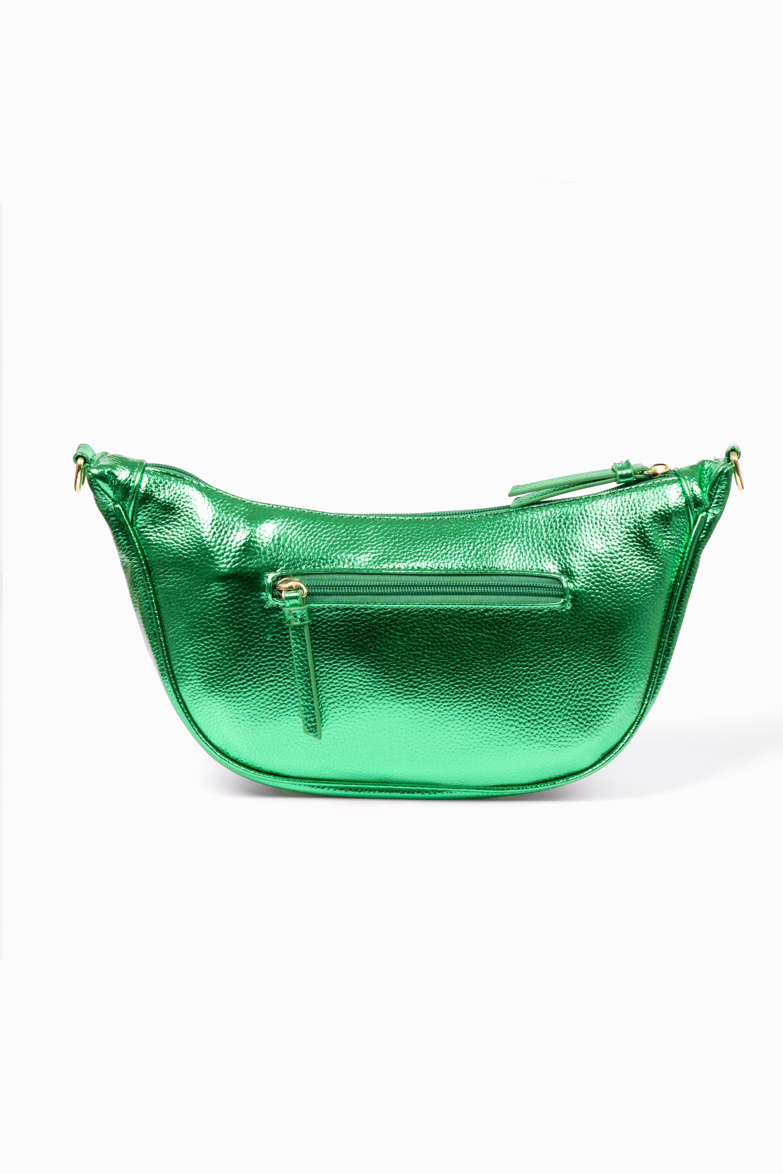 Green Metallic Faux Leather Half Moon Crossbody Bag, Image 2 of 3