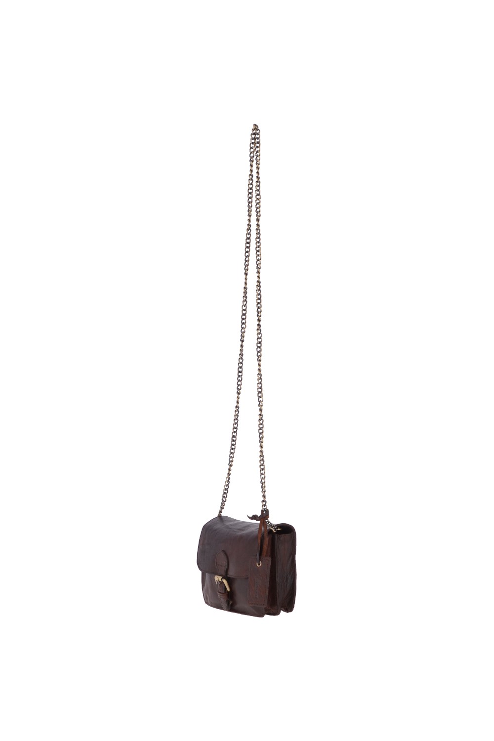 Dark Brown Vintage Mini Leather Cross Body Shoulder Bag With Chain Strap, Image 3 of 4