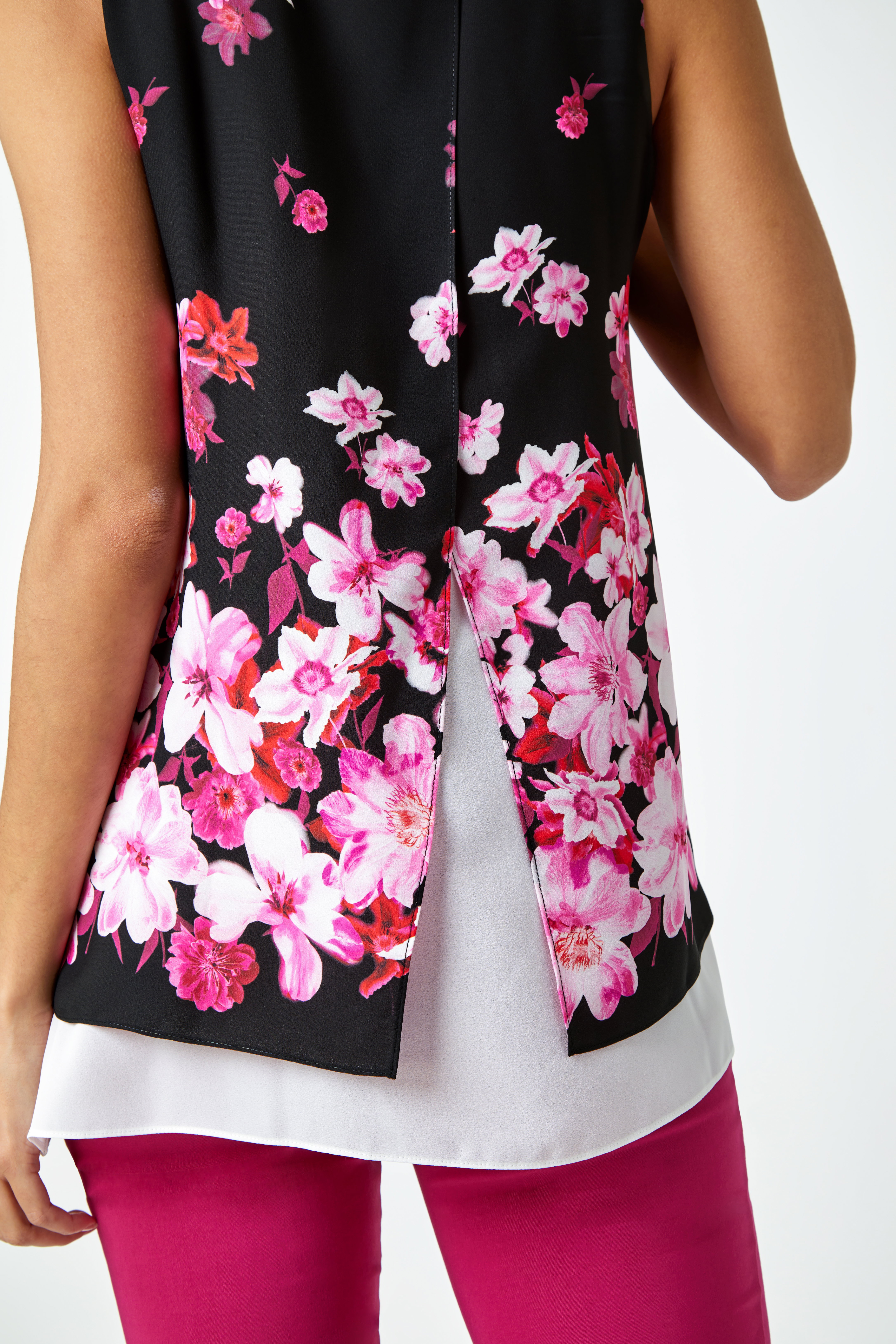 CERISE Sleeveless Floral Double Layer Chiffon Top, Image 5 of 5
