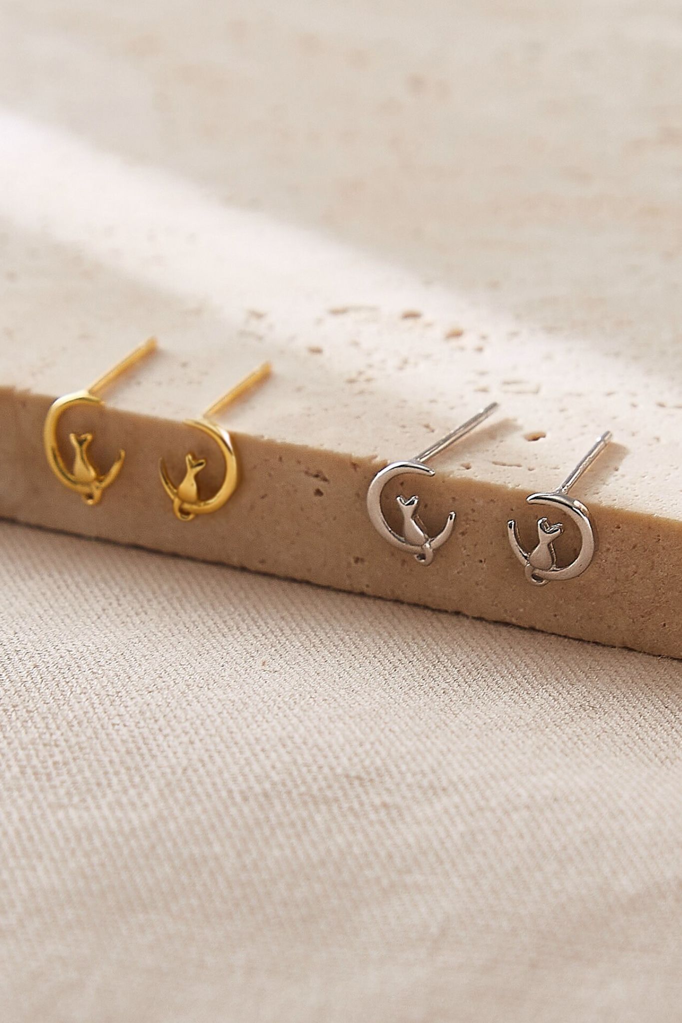 Gold Mia Gioielli Gold Sterling Silver Cat on Moon Studs, Image 1 of 2