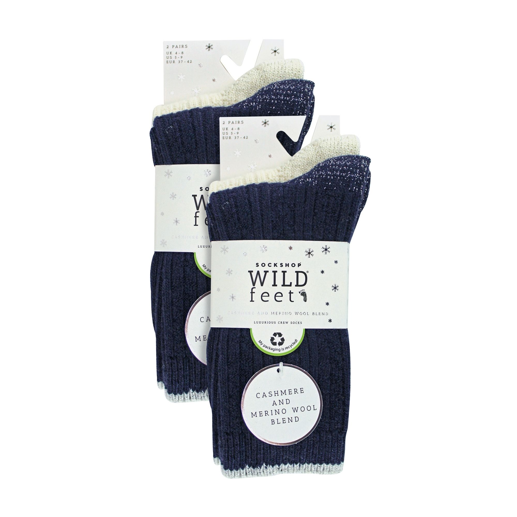 Blue 4 Pairs Cable Knit Glitter Socks, Image 3 of 3