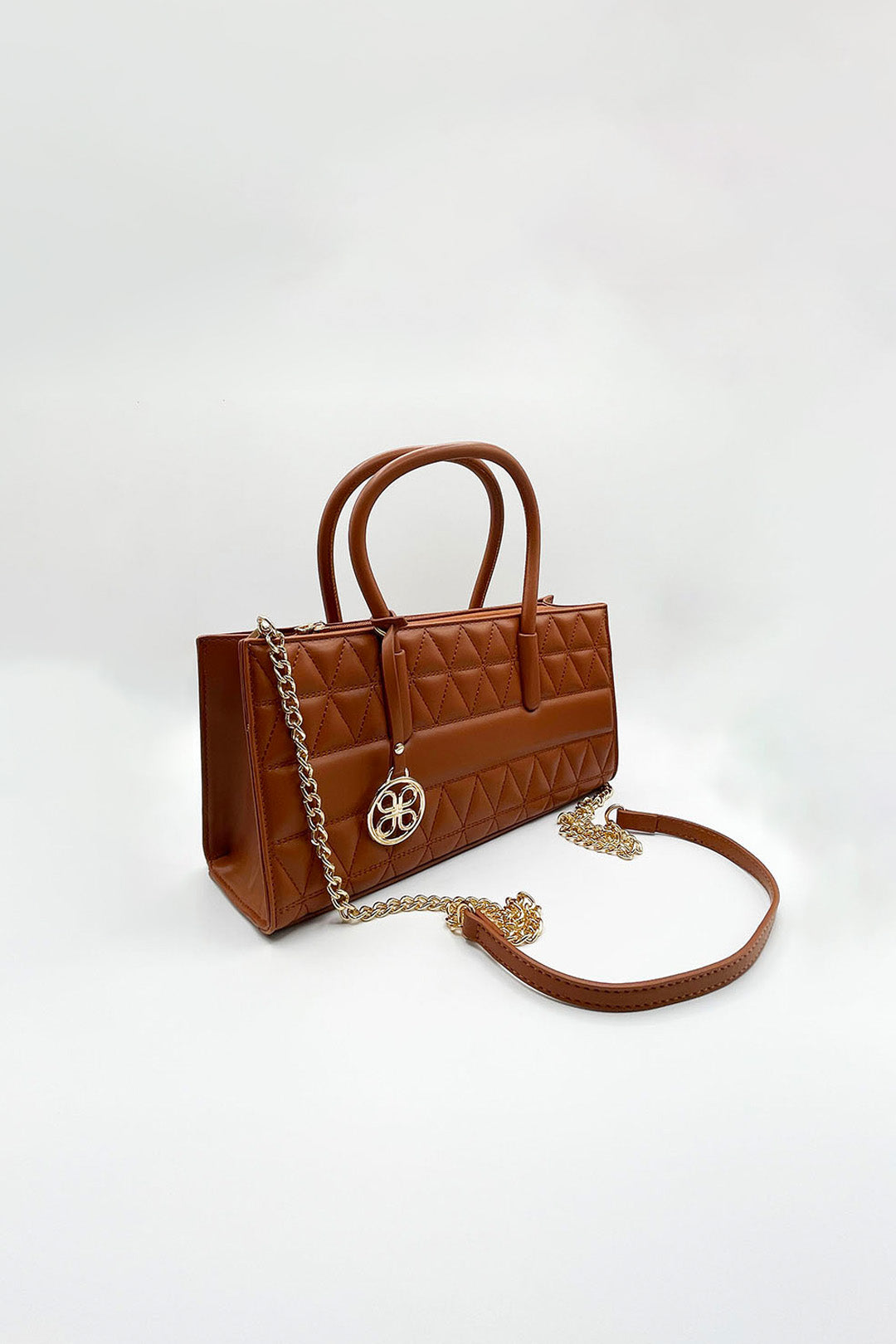 Brown Faux Leather Luxe Quilted Crossbody Bag, Image 4 of 5