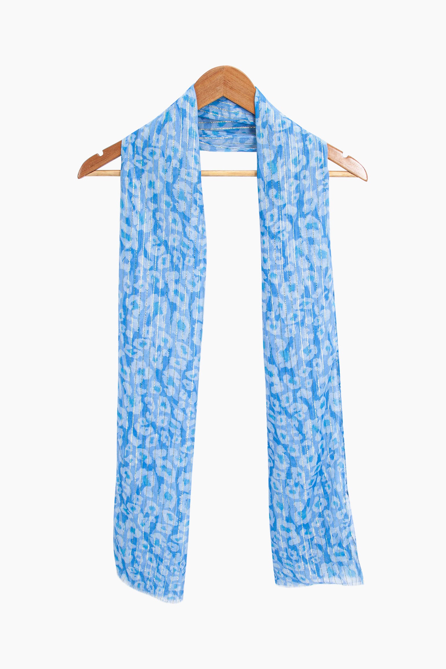 Blue Sarta Blue Metallic Pinstripe Lightweight Leopard Scarf, Image 4 of 5