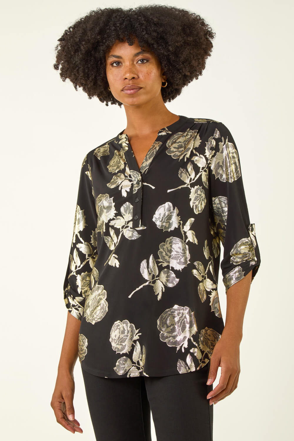 Gold Floral Foil Print Shirt, Image 5 of 5