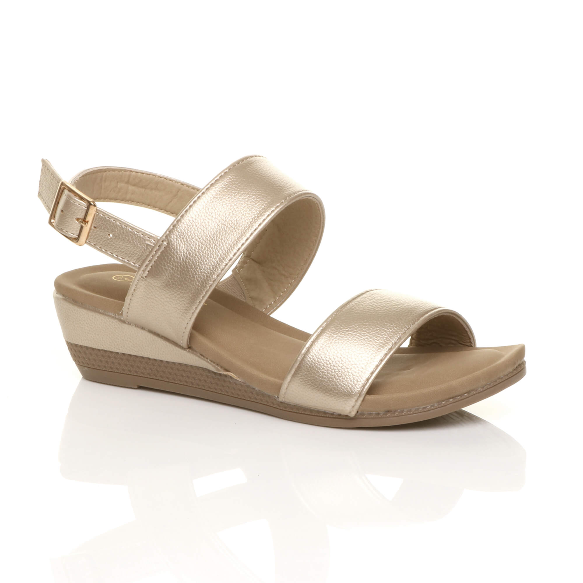 Gold AJVANI Gold Mid Wedge Heel Strappy Slingback Sandals, Image 1 of 6