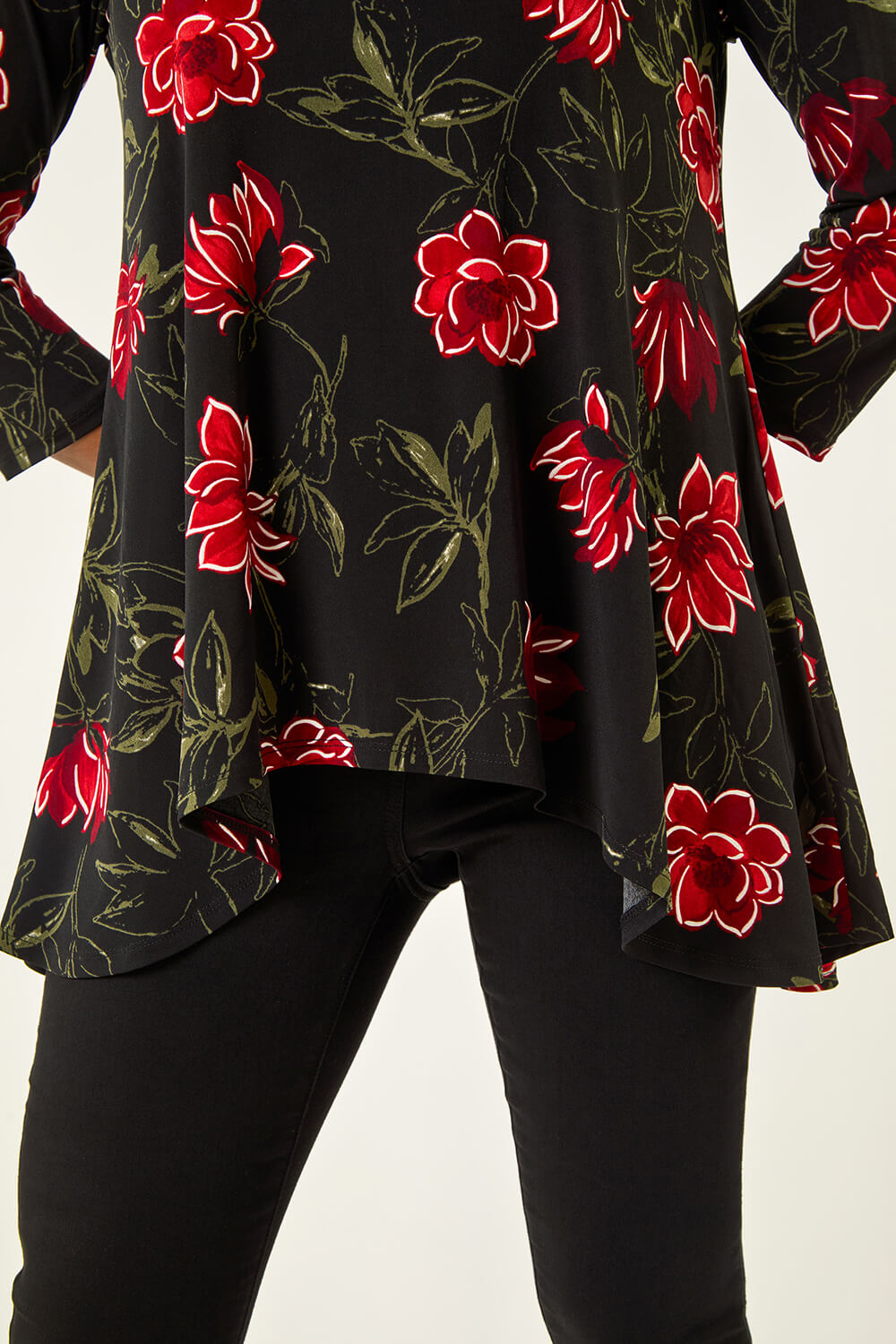 Red Floral Puff Print Tunic Top, Image 6 of 5