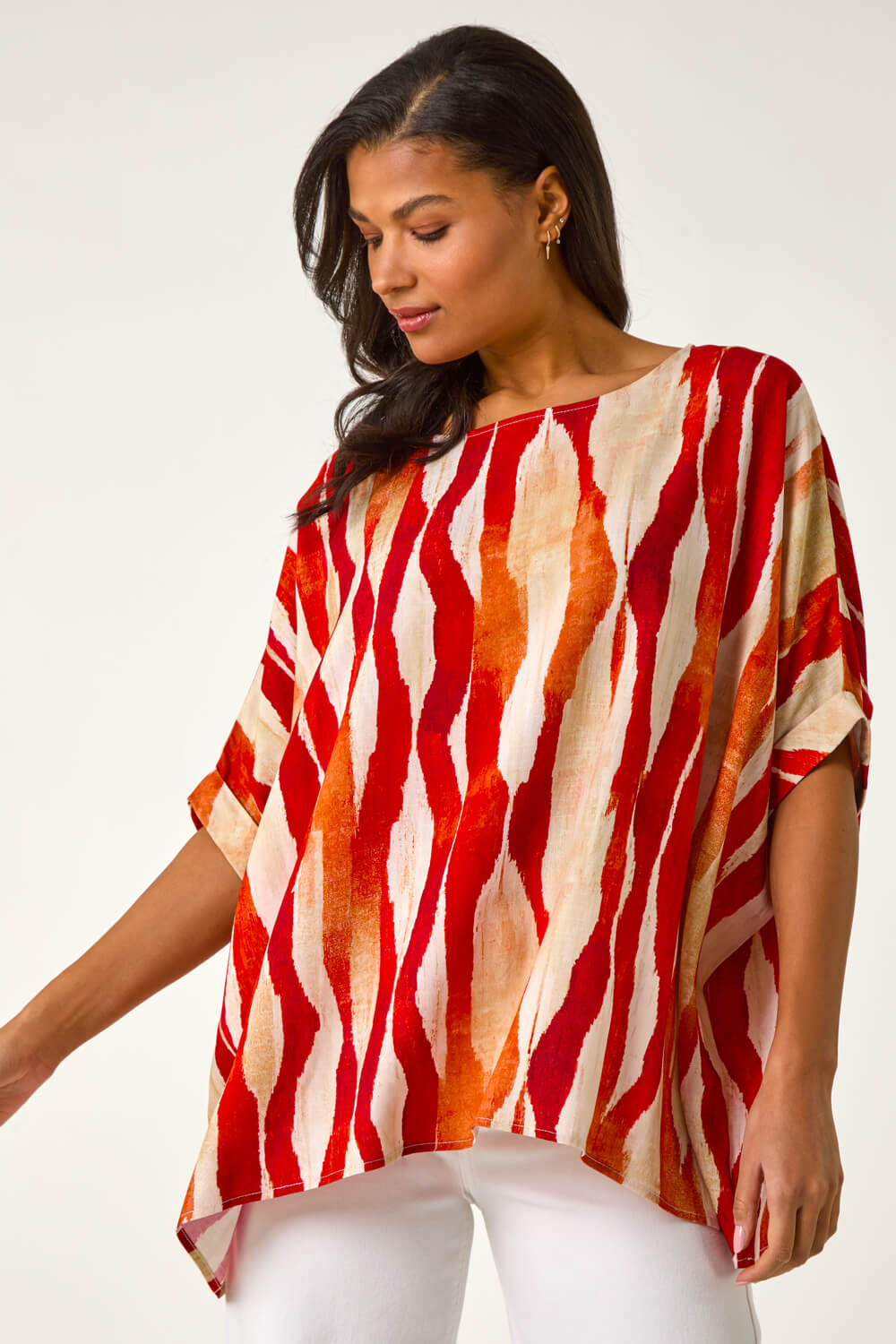 Red Abstract Buttoned Top, Image 5 of 5