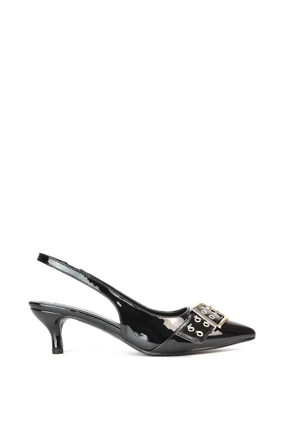 Black 'Lexi' Pointed Toe Kitten Heels With Buckle