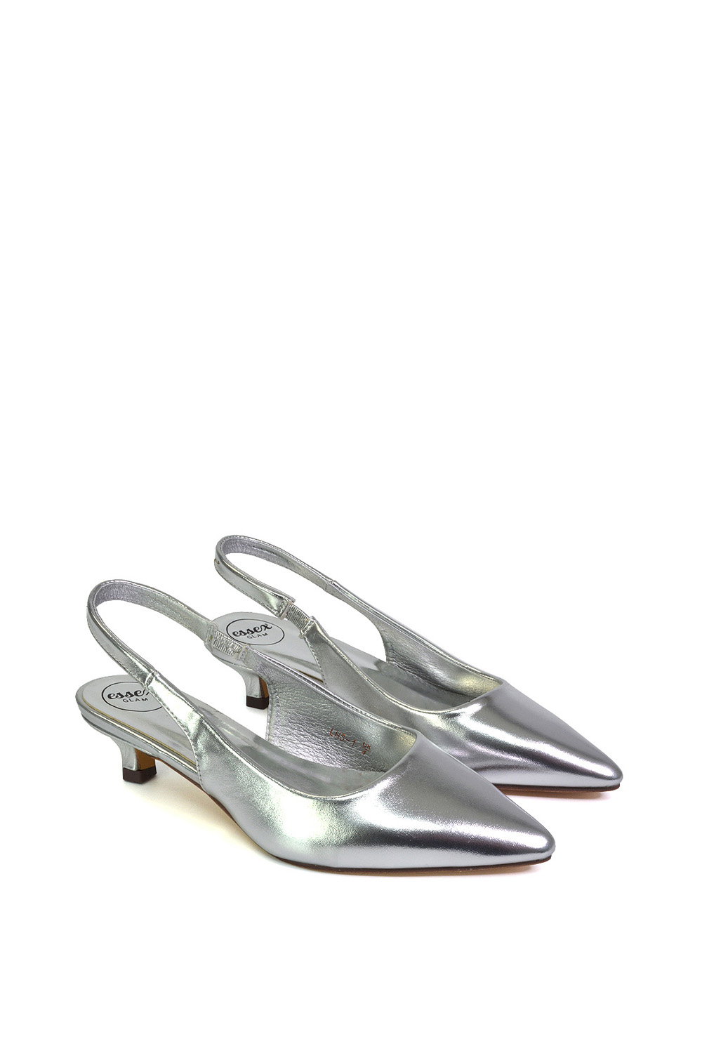Silver XY LONDON Silver 'Avalone' Pointed Toe Sling Back Kitten Heel Sandals, Image 3 of 5
