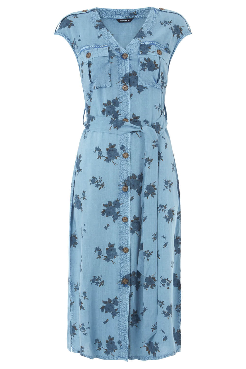 Blue Floral Print Utility Midi Dress, Image 5 of 4