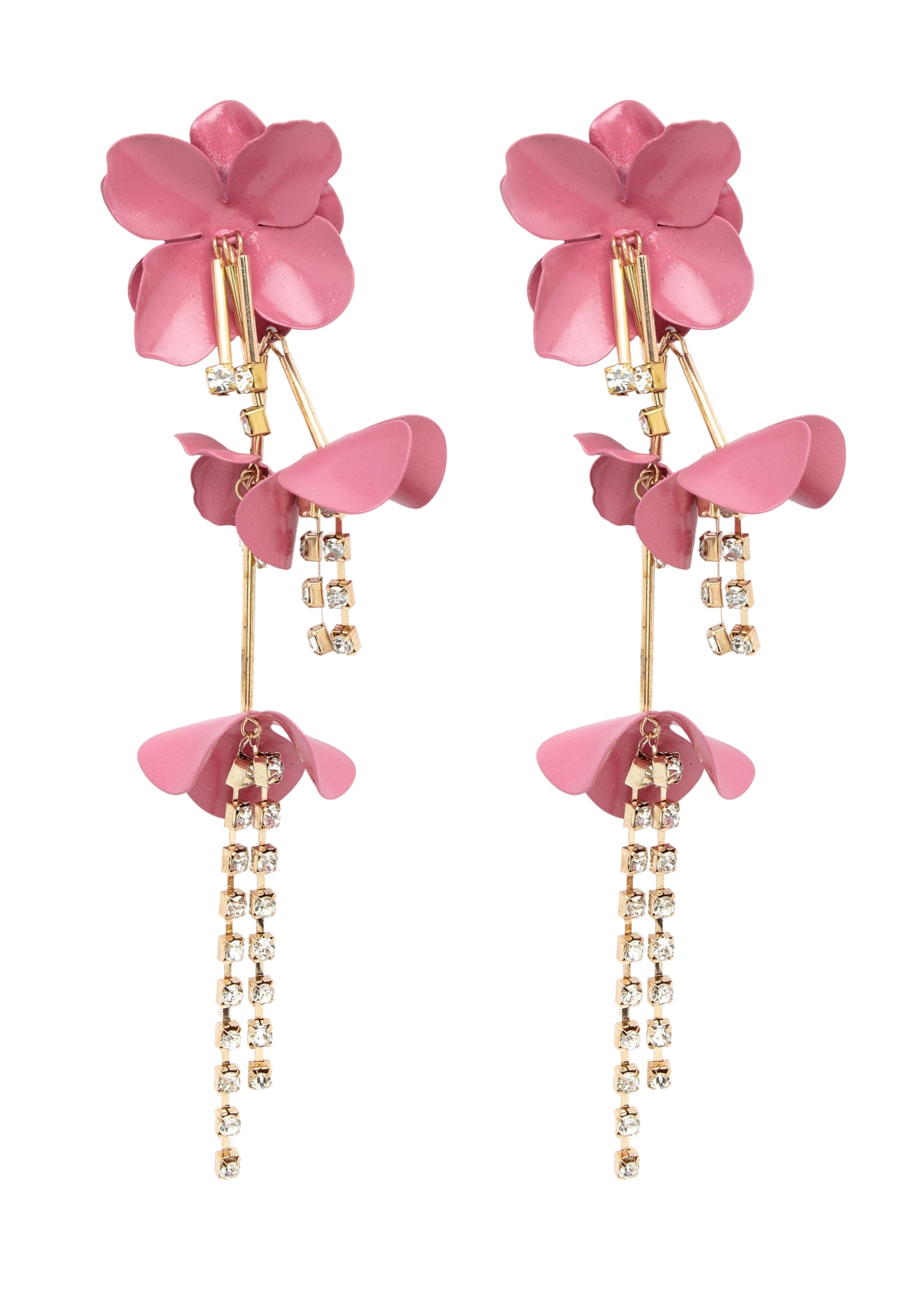 Pink Long Blue Floral Earrings