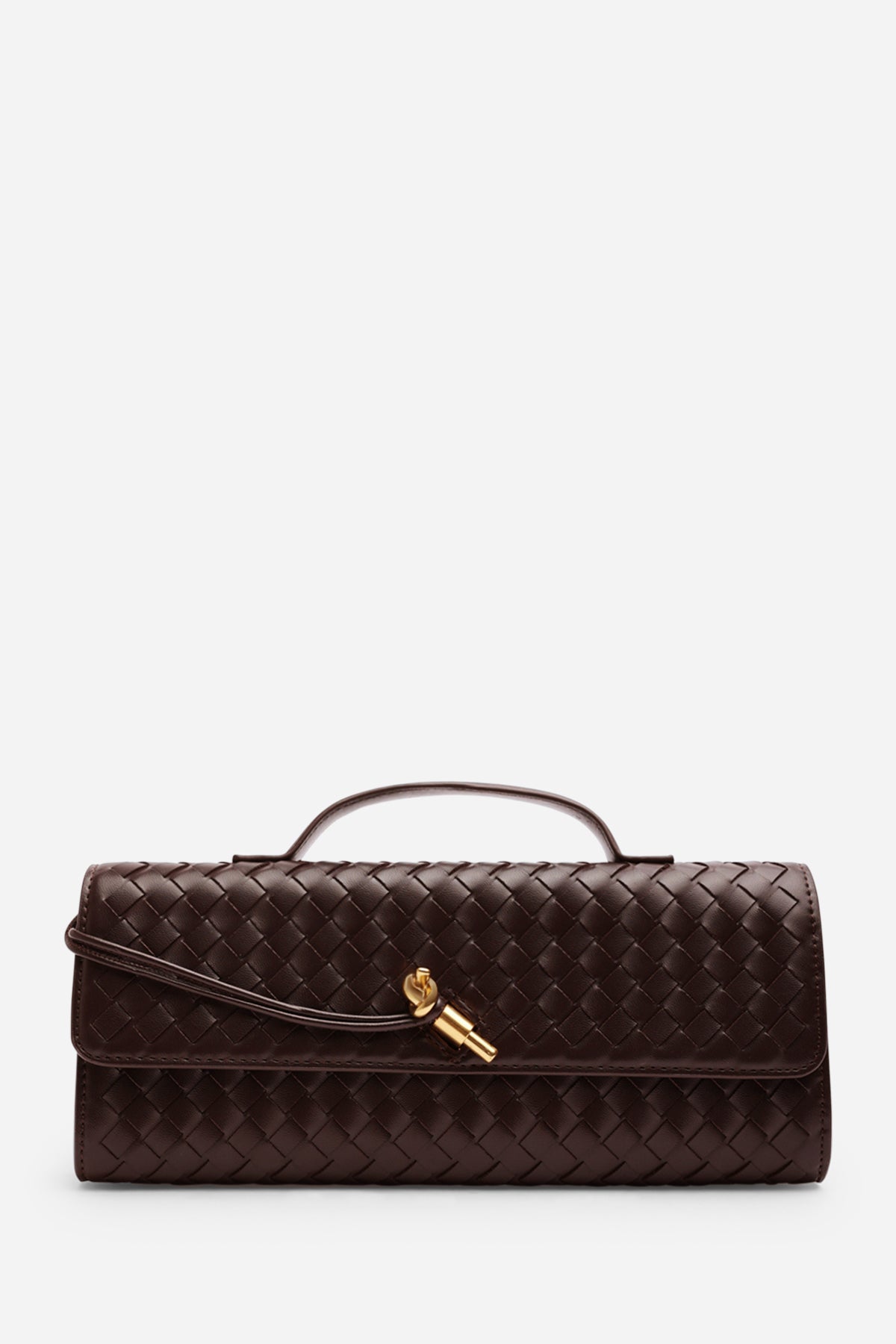 Dark Brown Petal Envelope Style Woven Clutch Bag, Image 3 of 8