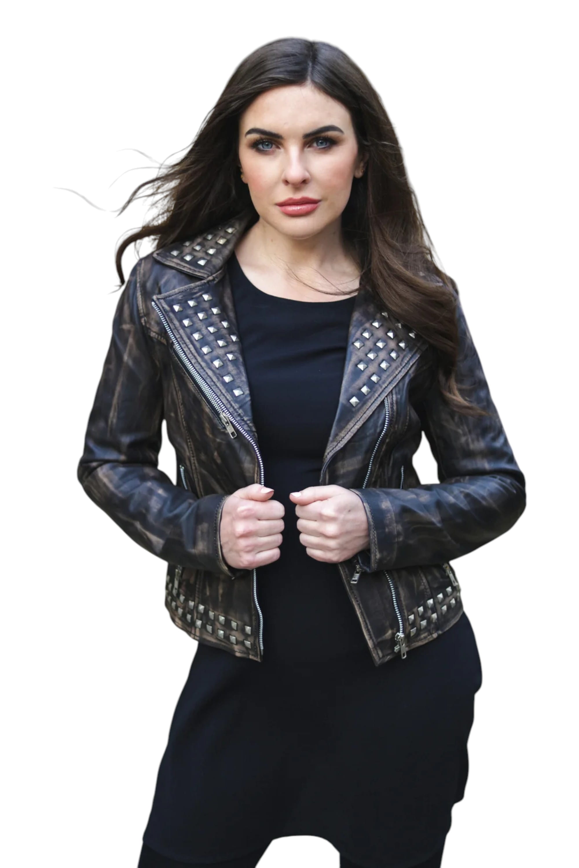 Black Gothic Biker Stud Leather Jacket -Bilbao, Image 1 of 4