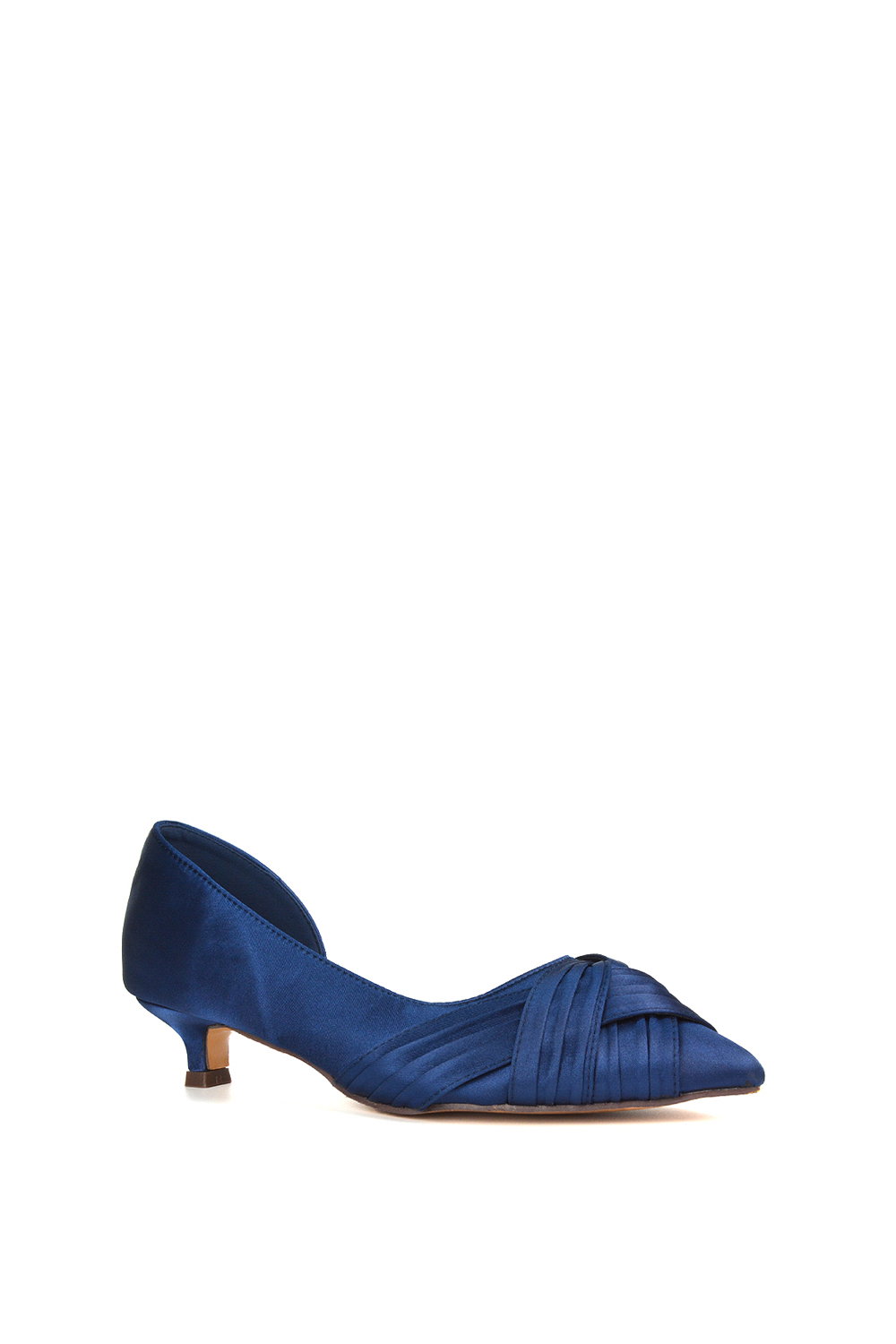 Navy XY LONDON Navy 'Freya' Pointed Toe Kitten Low Heel Classic Bridal Shoe Pumps, Image 2 of 6