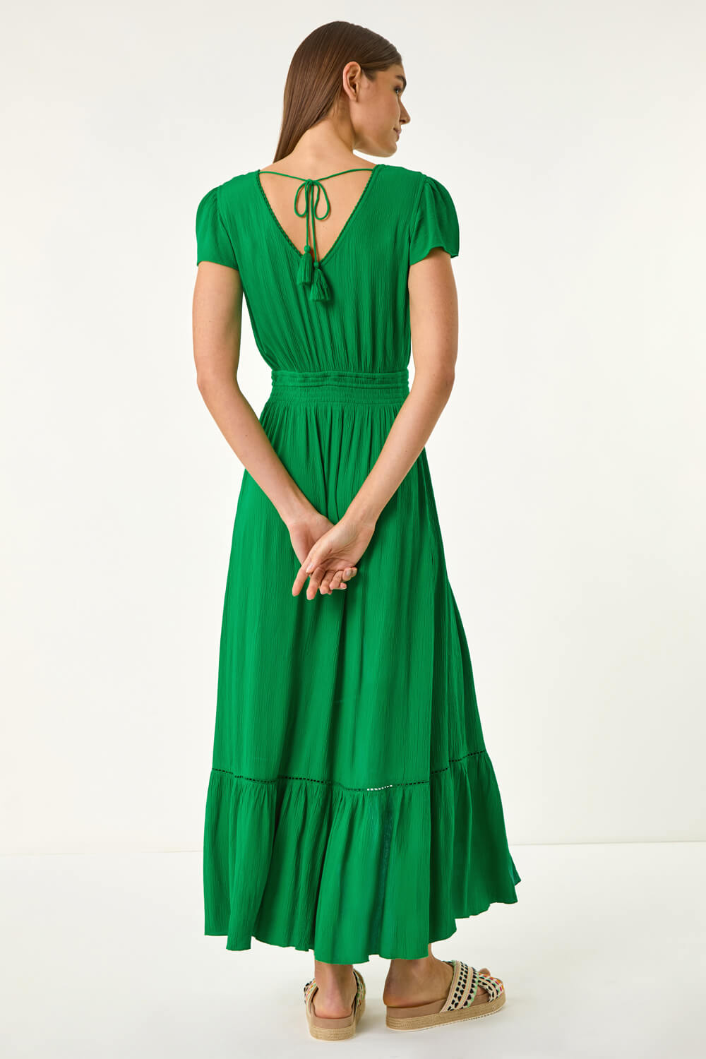 Green Tiered Buttoned Maxi Dress, Image 4 of 5