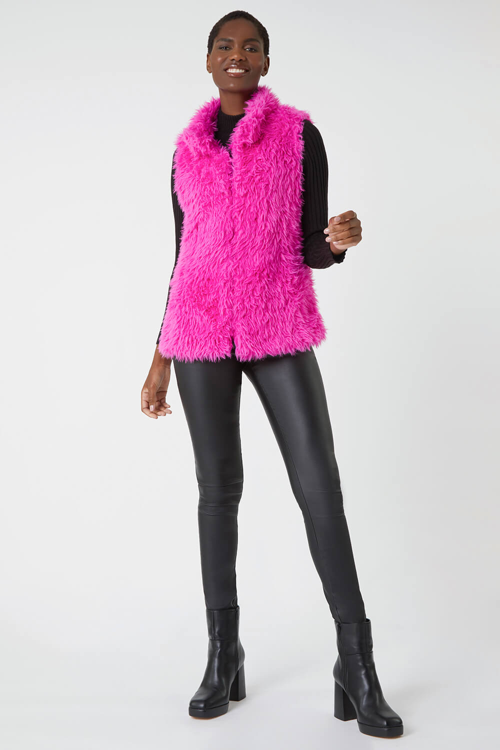 Pink Faux Fur Fluffy Gilet | Roman UK