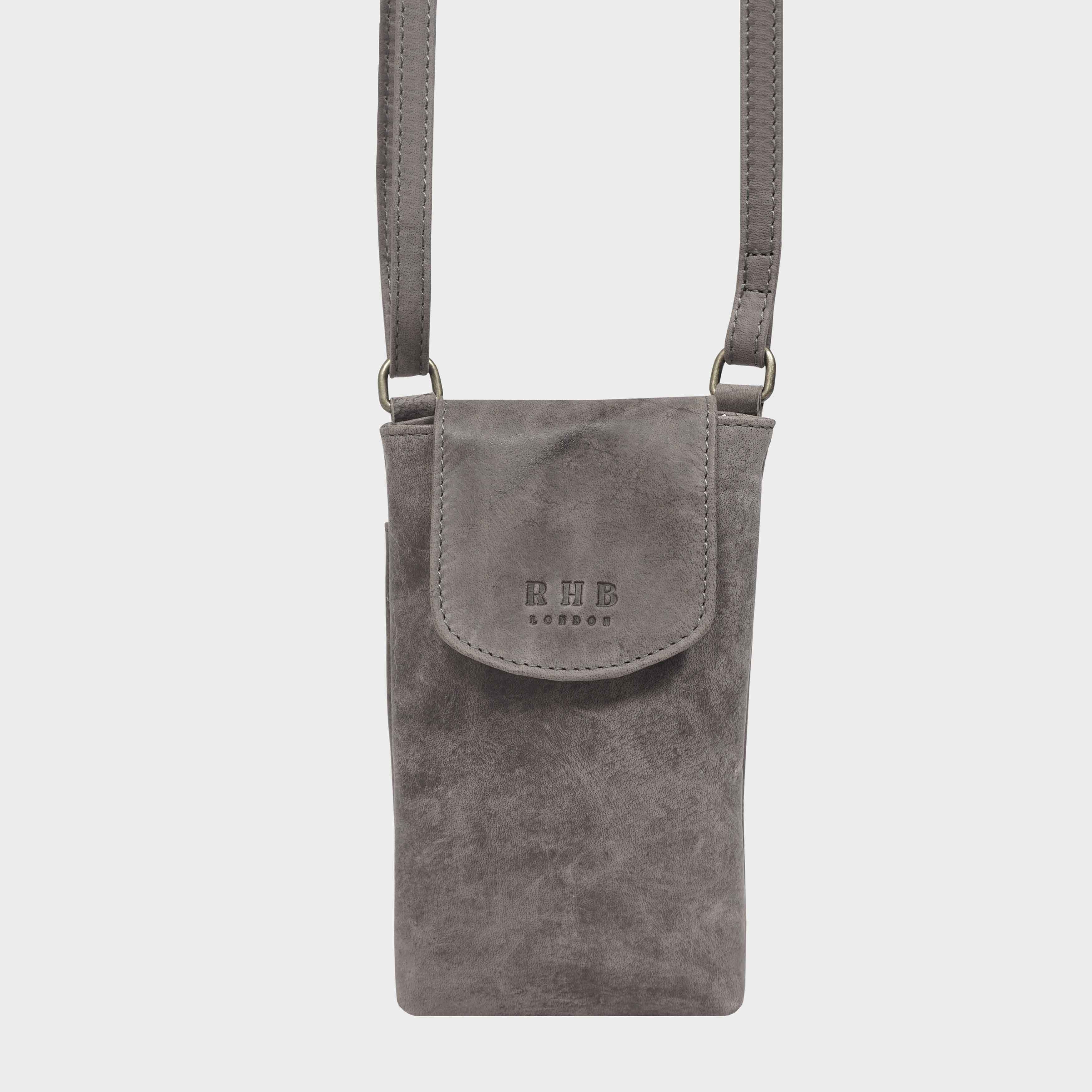 Light Grey 'THEA' Real Leather Mobile Phone Crossbody Bag, Image 1 of 6