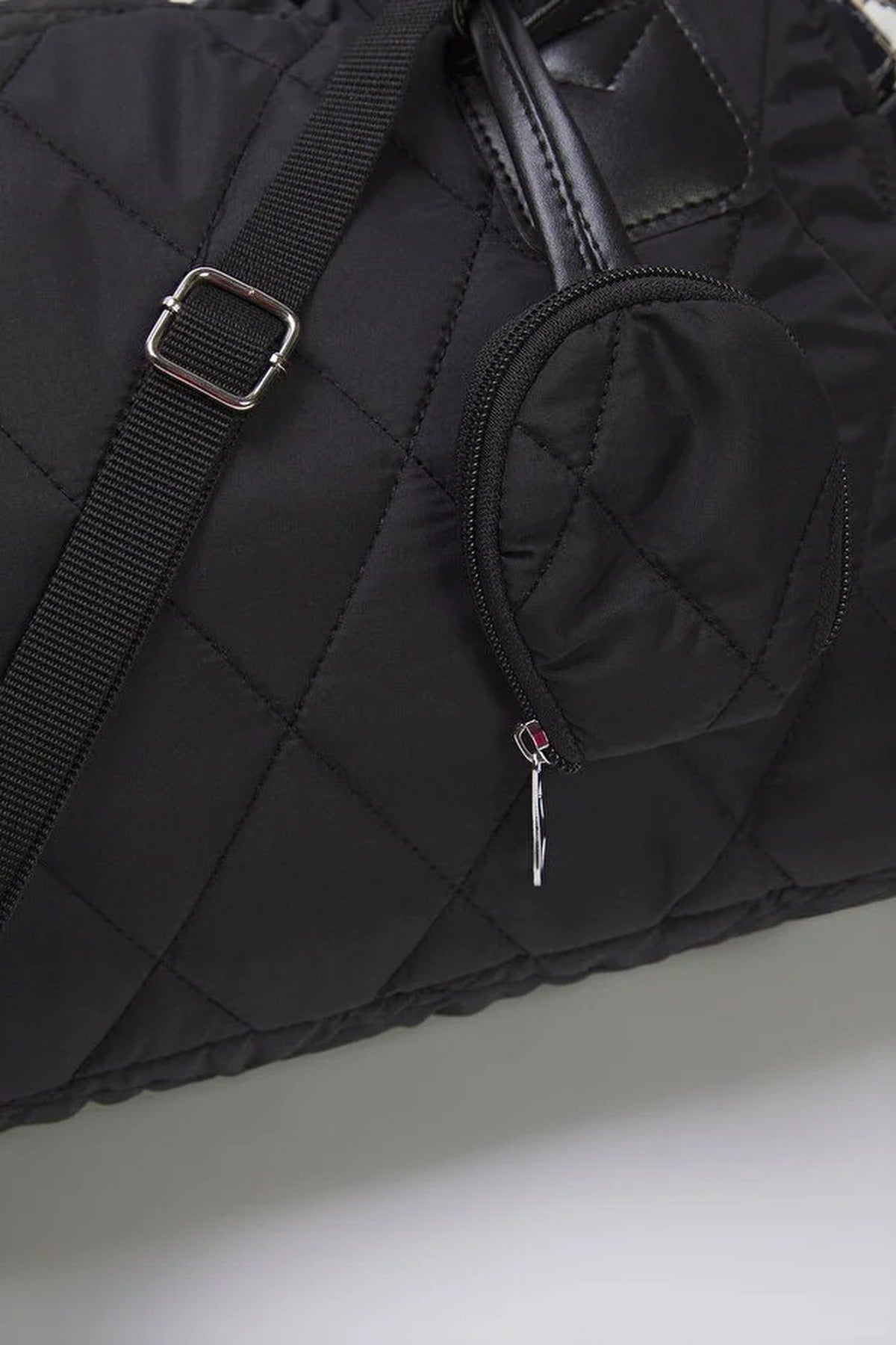 Black Quilted Nylon Tote Bag with Detachable Purse, Image 3 of 5