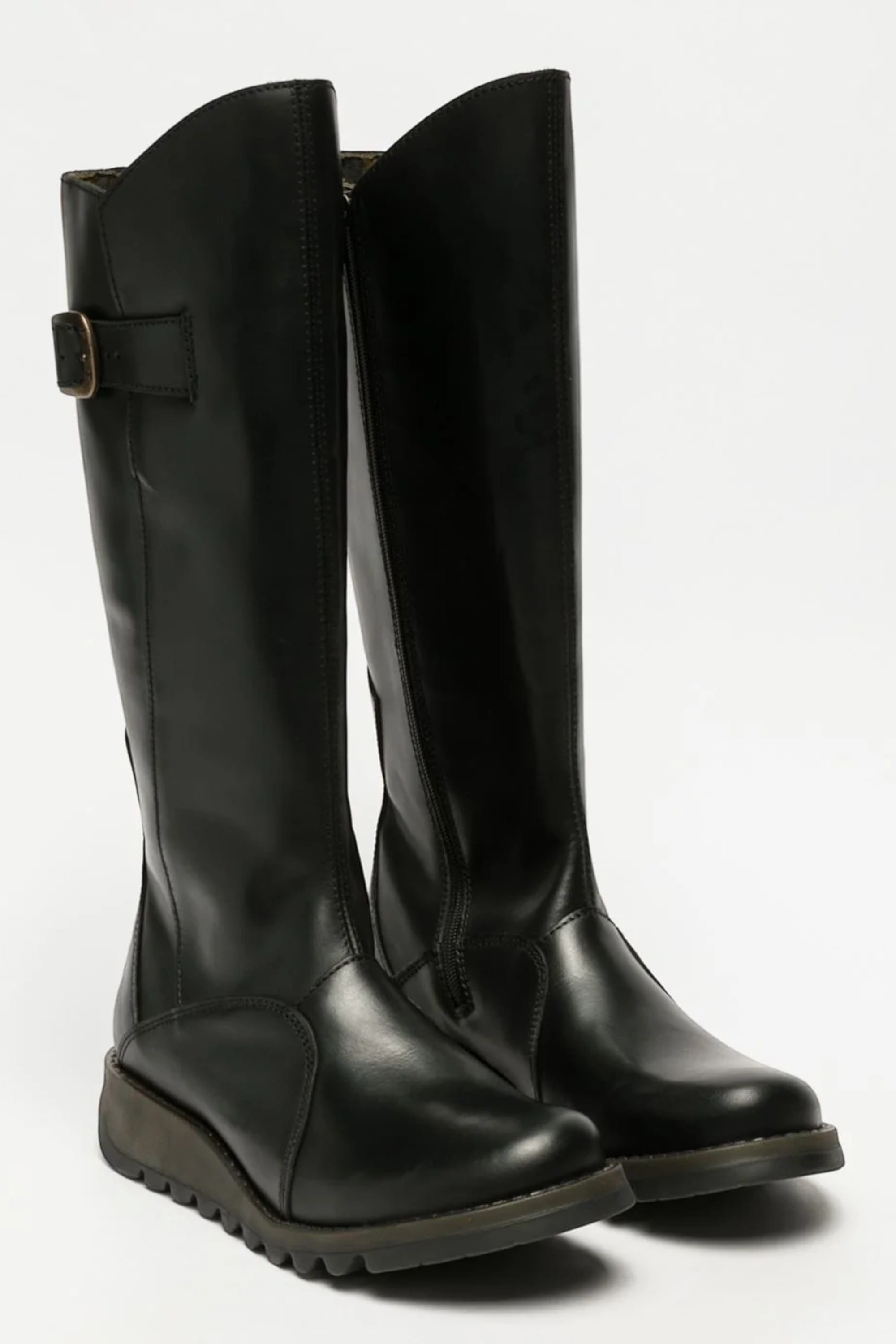 Black Womens Heel Knee High Zip Up Boots-Mol 2, Image 3 of 7