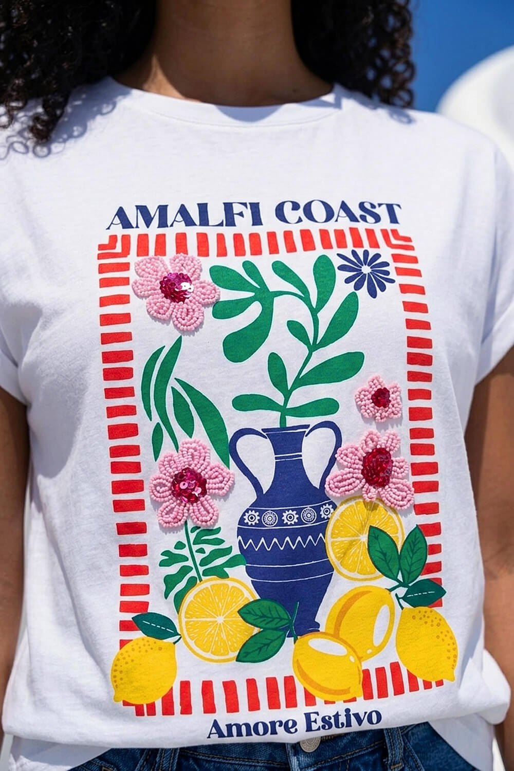 Ivory Amalfi Coast Beaded T-Shirt, Image 5 of 4