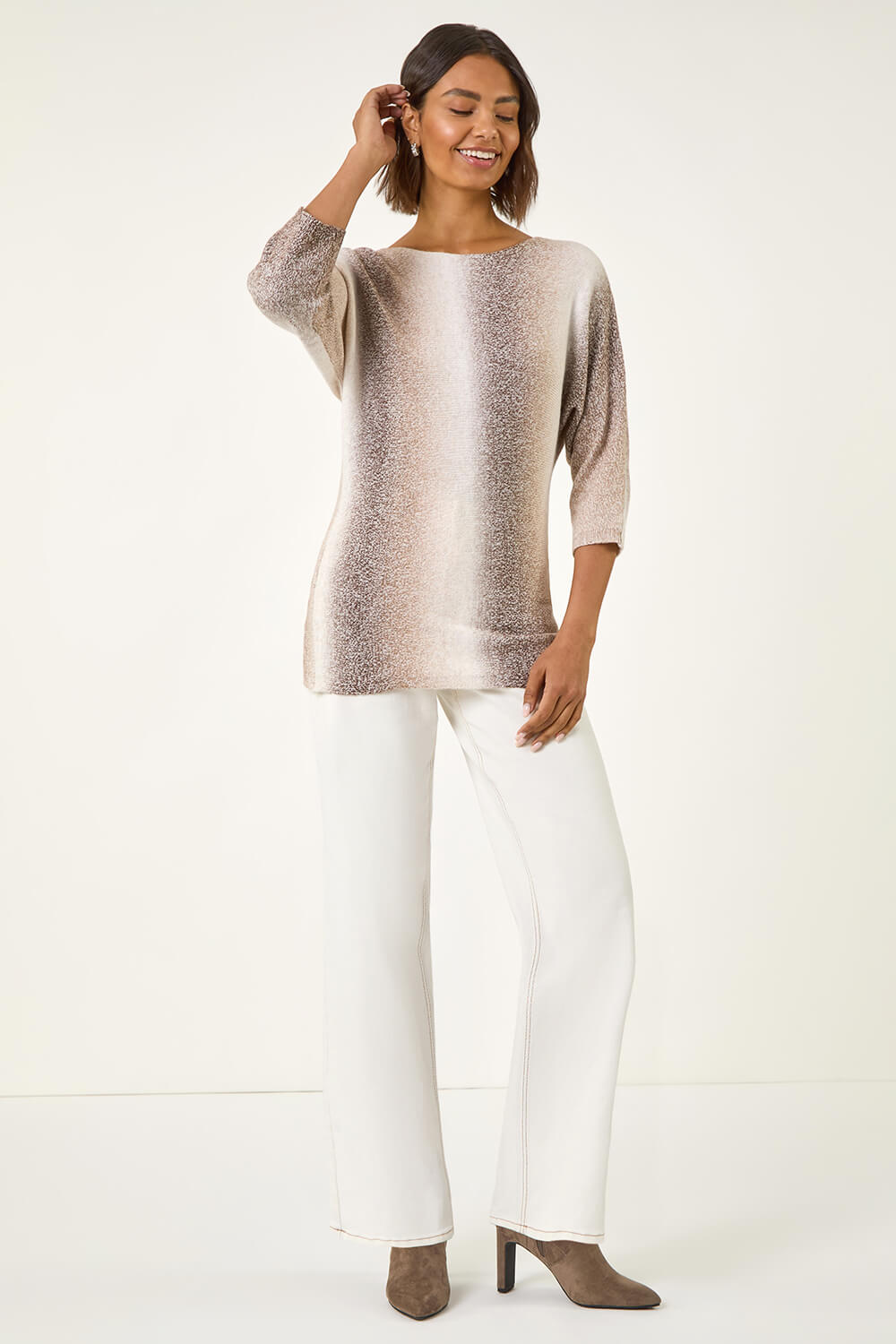 Beige Ombre Stripe Knit Jumper, Image 3 of 5