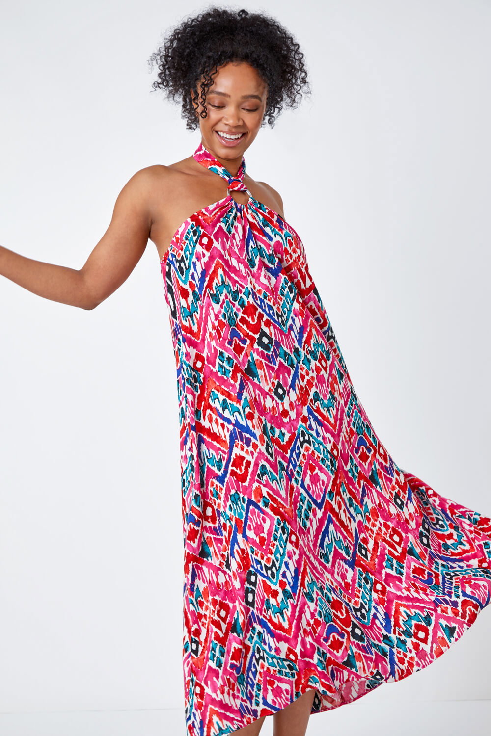 Halterneck Print Berry Lotus Midi dress