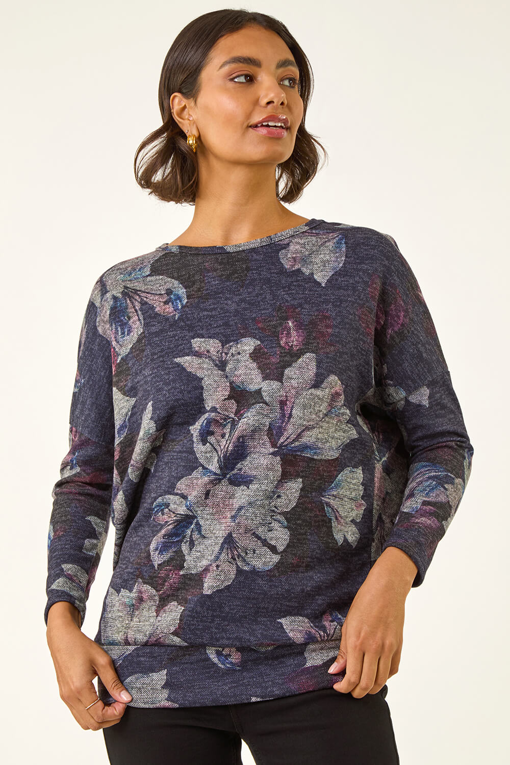 Purple Floral Printed Bubble Hem Top, Image 5 of 5