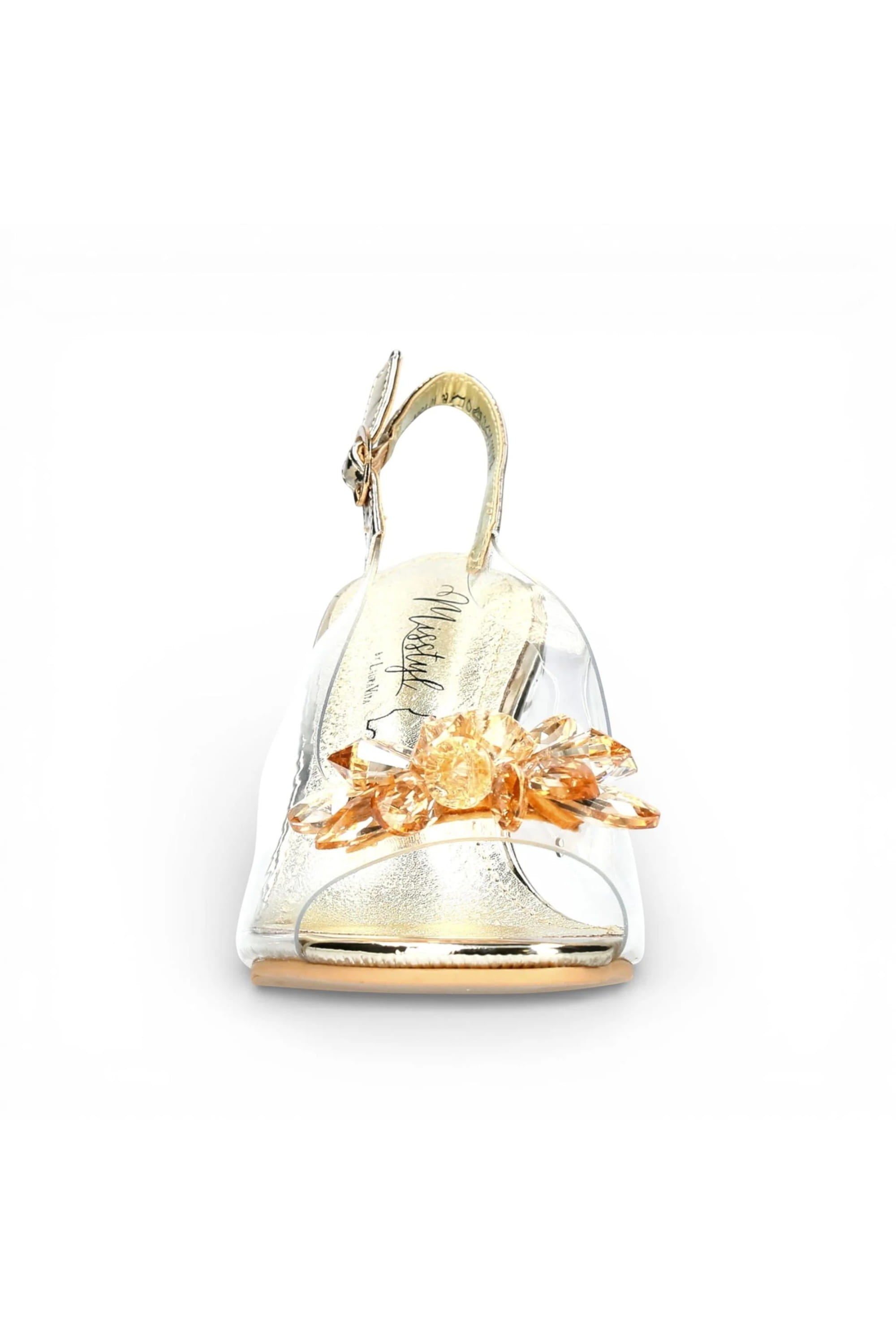 Gold Women’s Crystal Heel Sandals - Mira 01, Image 2 of 7