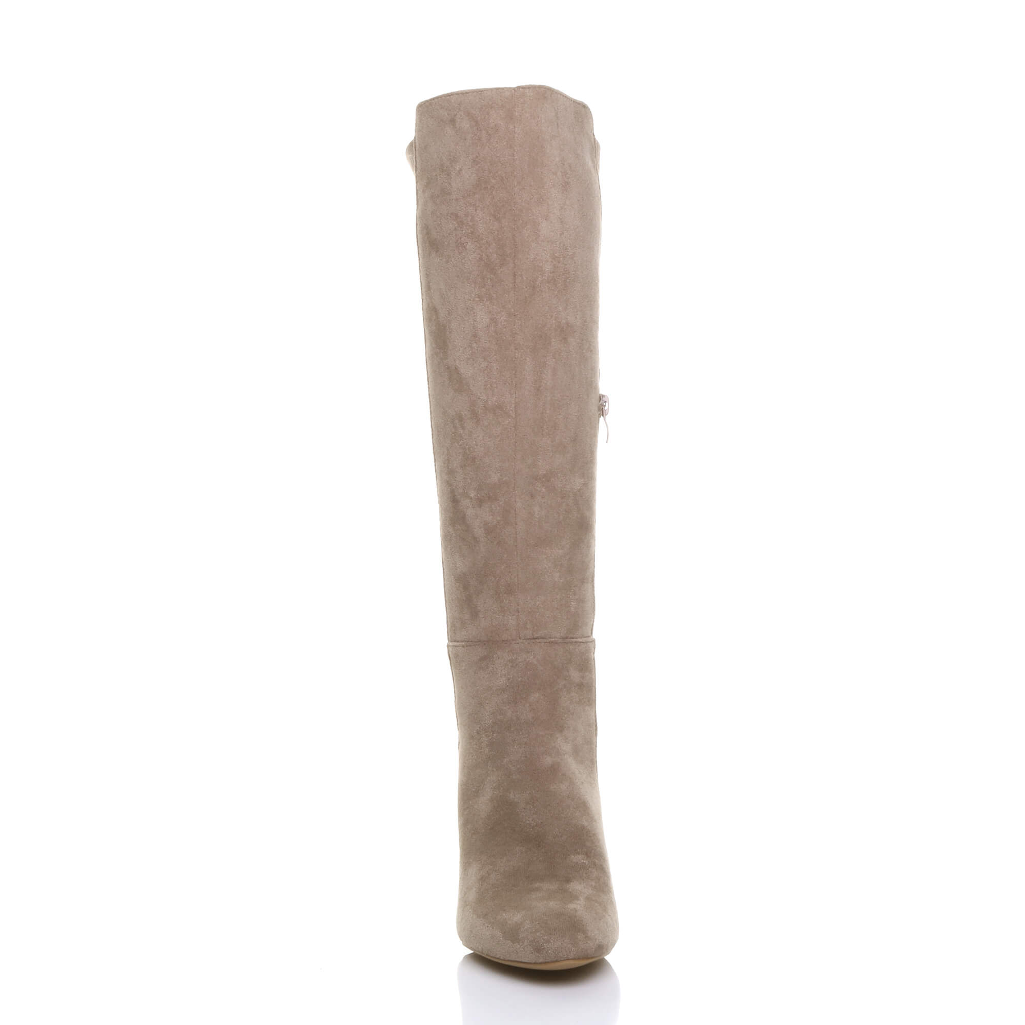 Taupe AJVANI Taupe High Block Heel Stretchy Calf Boots, Image 5 of 5