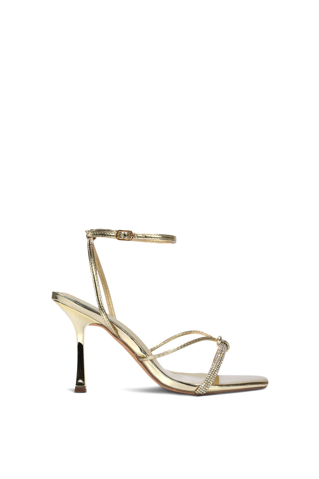Black Strappy Stiletto Heel Sandals With Diamantes