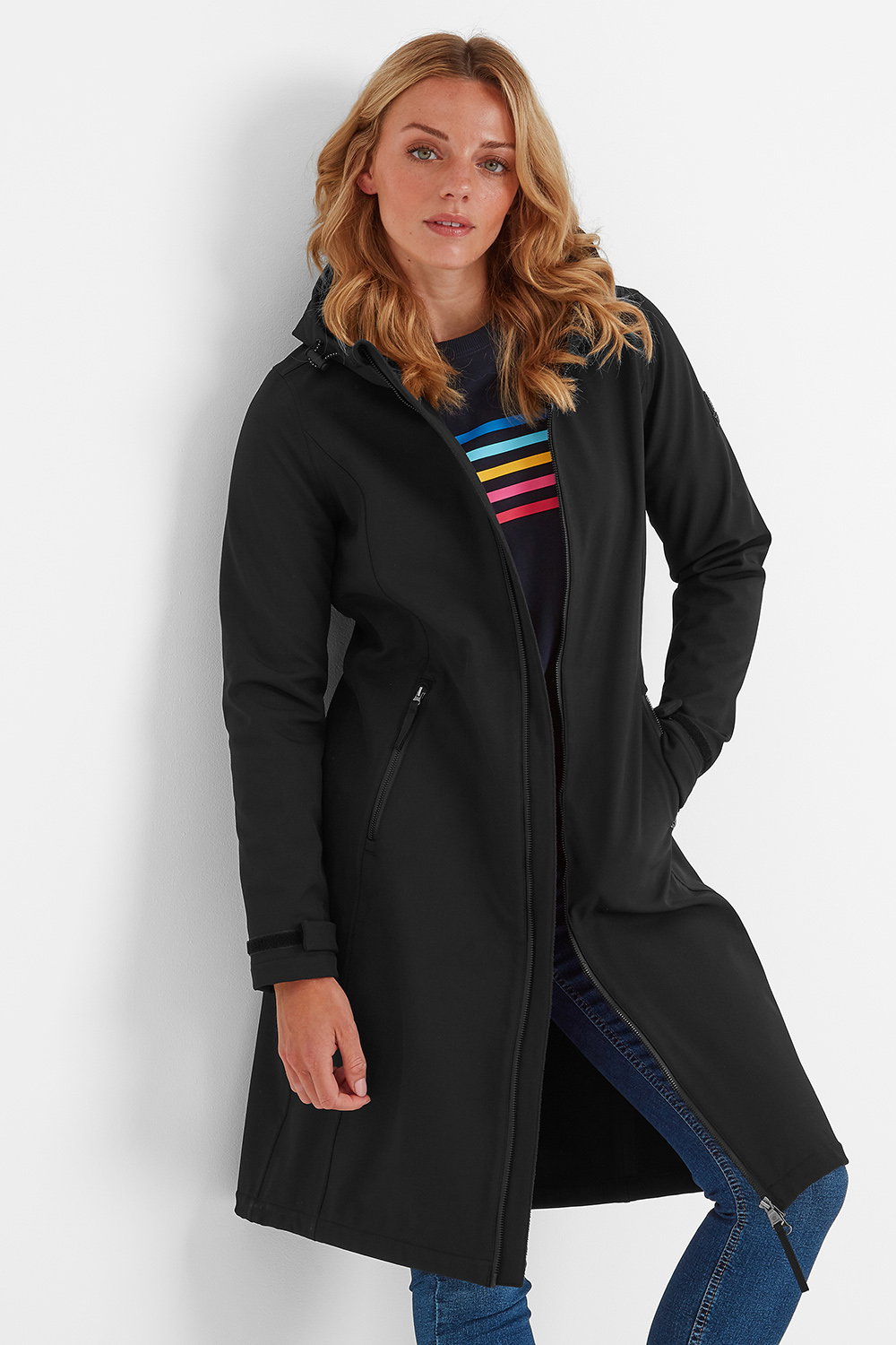 Black Enya Longline Waterproof Softshell Jacket, Image 1 of 6