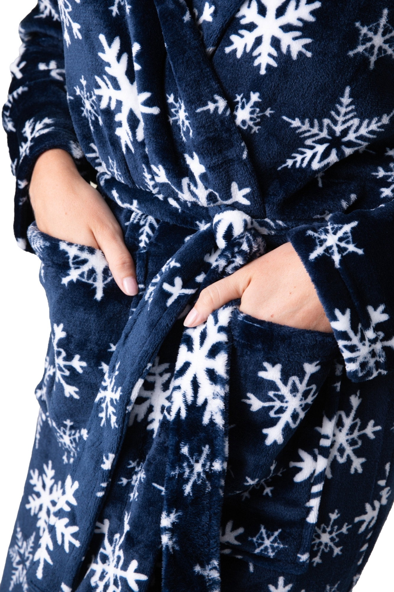 Blue Camille Lingerie Blue Supersoft Fleece Hooded Calf Length Bathrobe, Image 5 of 6