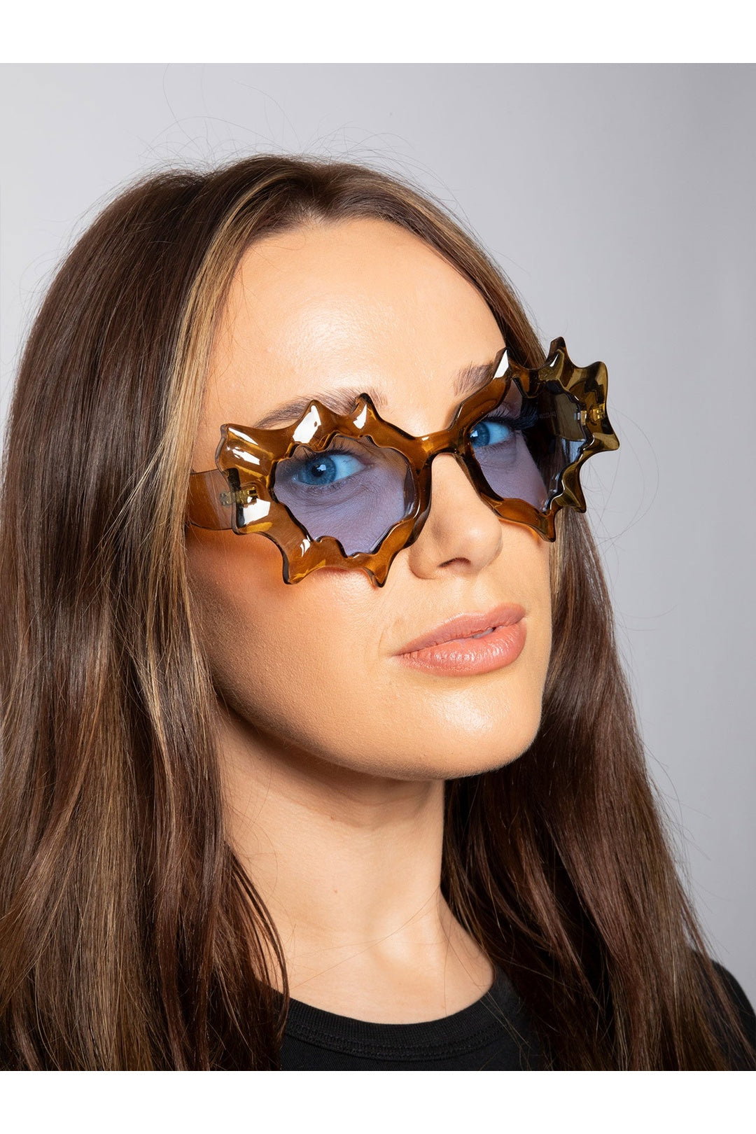 Brown Y2K Irregular Novelty Sunglasses in Brown, Image 6 of 6