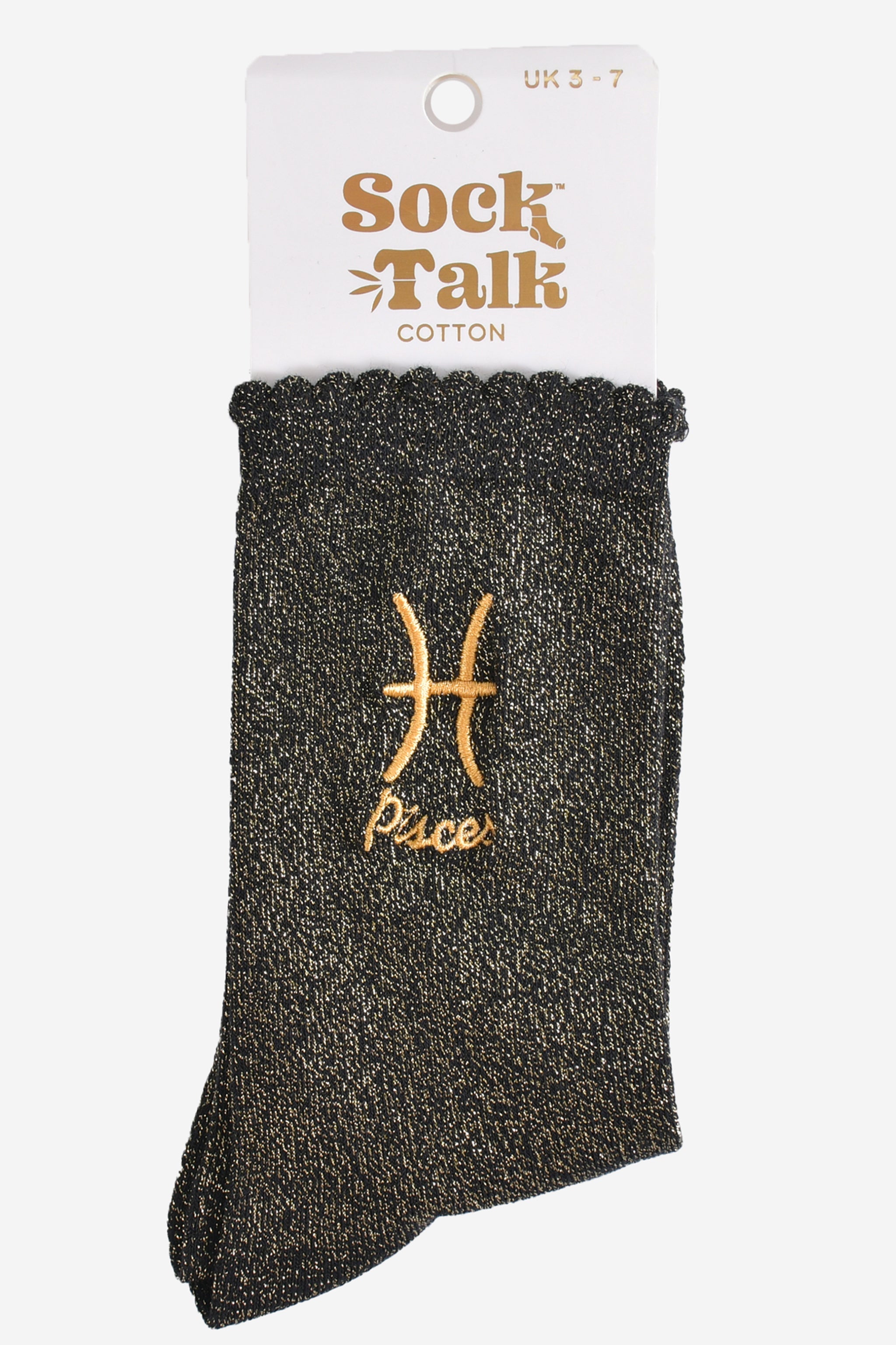 Black Embroiderd Pisces Zodiac Glitter Socks, Image 4 of 4