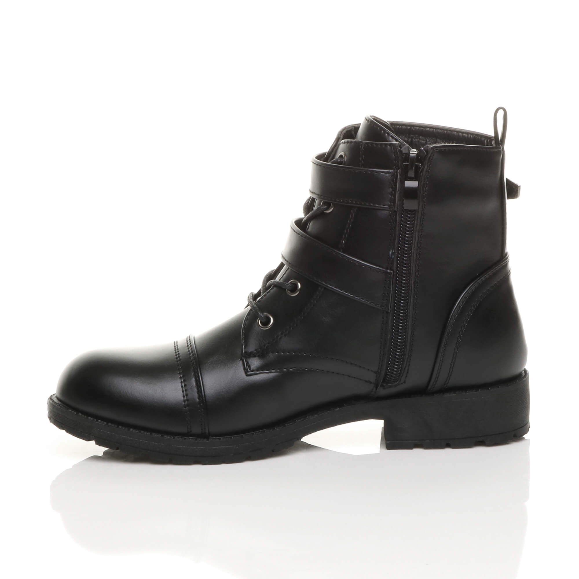 Black Low Heel Biker Ankle Boots, Image 3 of 6