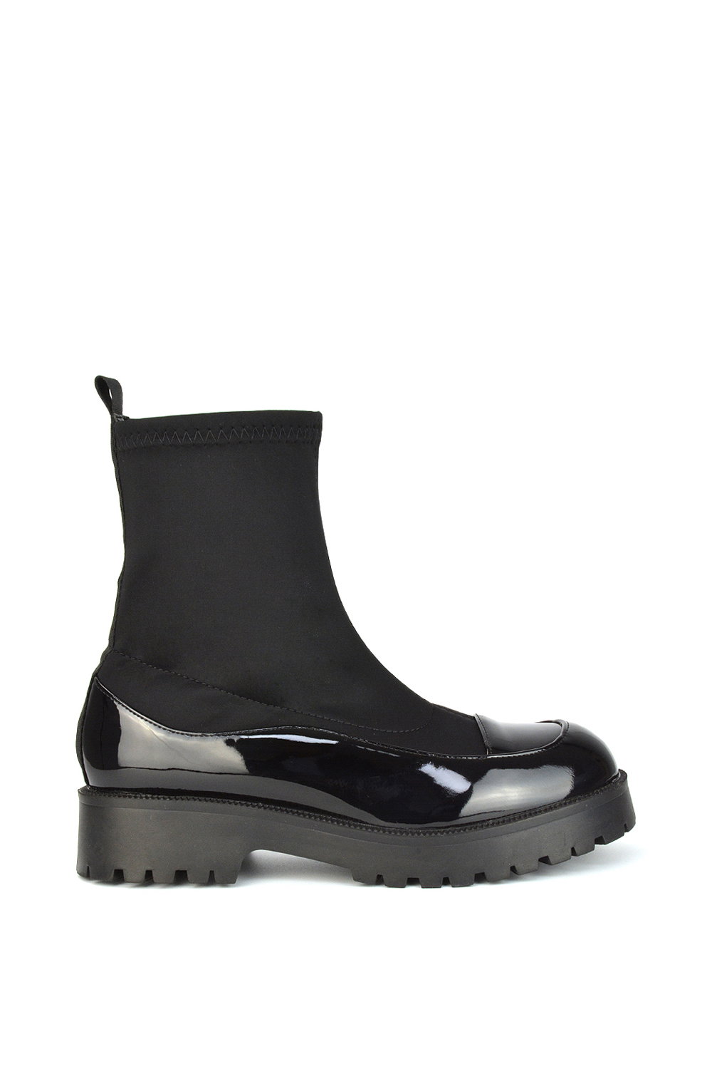 Black 'Kerry' Sock Ankle Boots Flat Biker Booties
