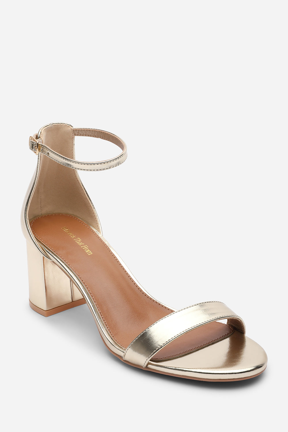 Gold Where's That From Gold Beacon Ankle Strap Block Heel Sandals, Image 3 of 6