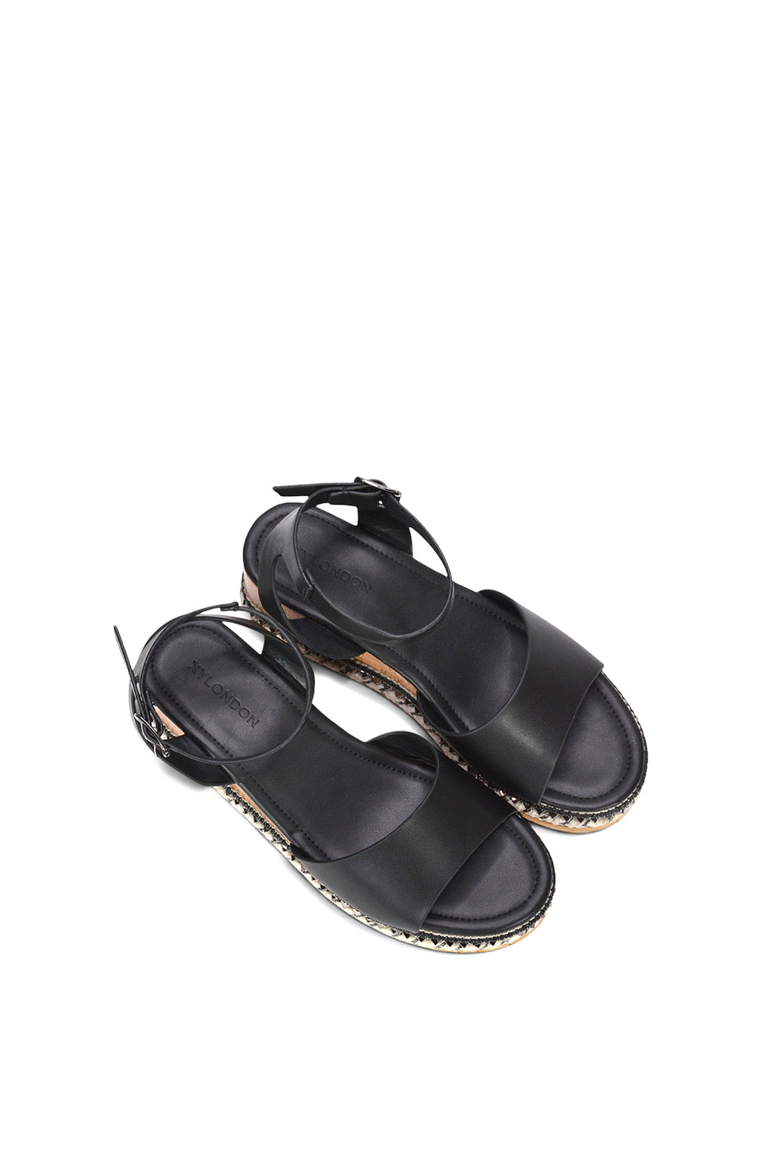Black XY LONDON Black Platform Chunky Wedge Flatform Sandals With Ankle Strap, Image 6 of 6
