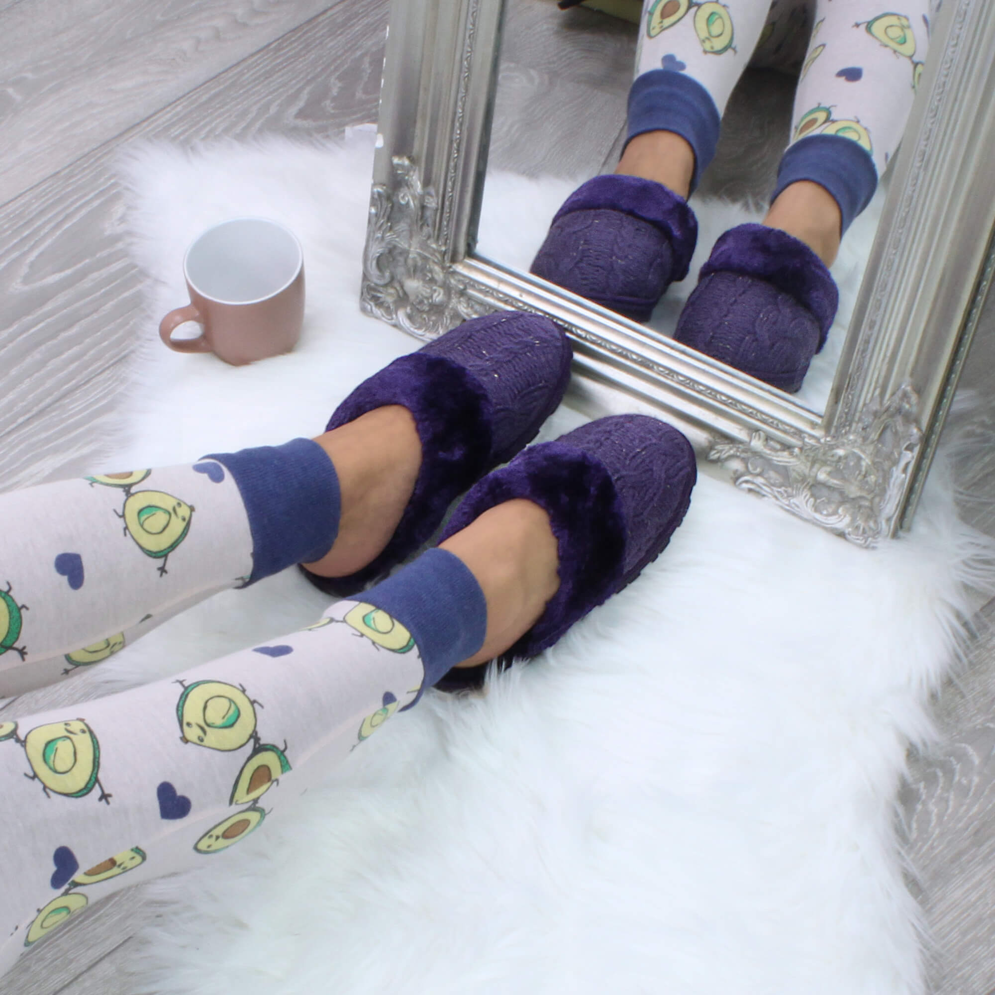 Purple AJVANI Purple Glitter Knitted Mules Slippers, Image 4 of 5