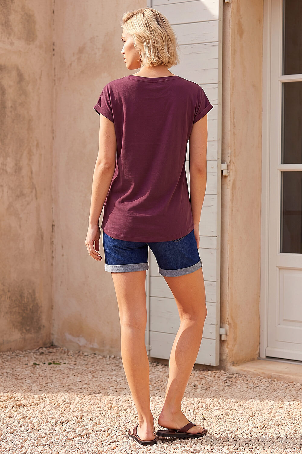 Burgundy Plain Cotton Jersey T-Shirt, Image 4 of 4
