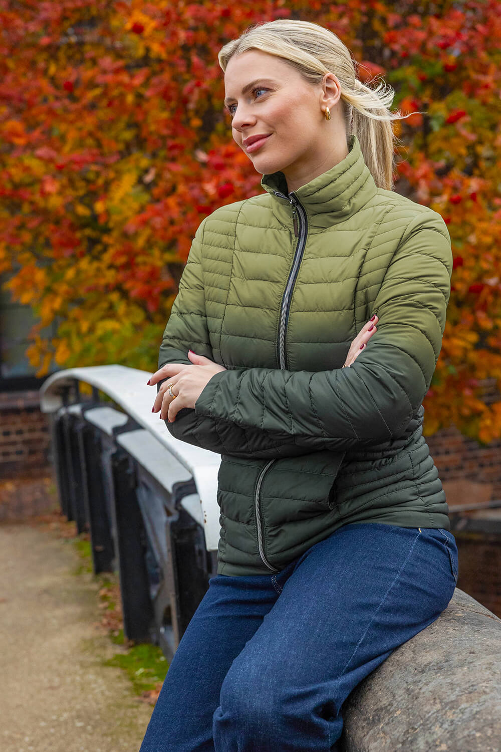 KHAKI Ombre Funnel Padded Coat, Image 1 of 3