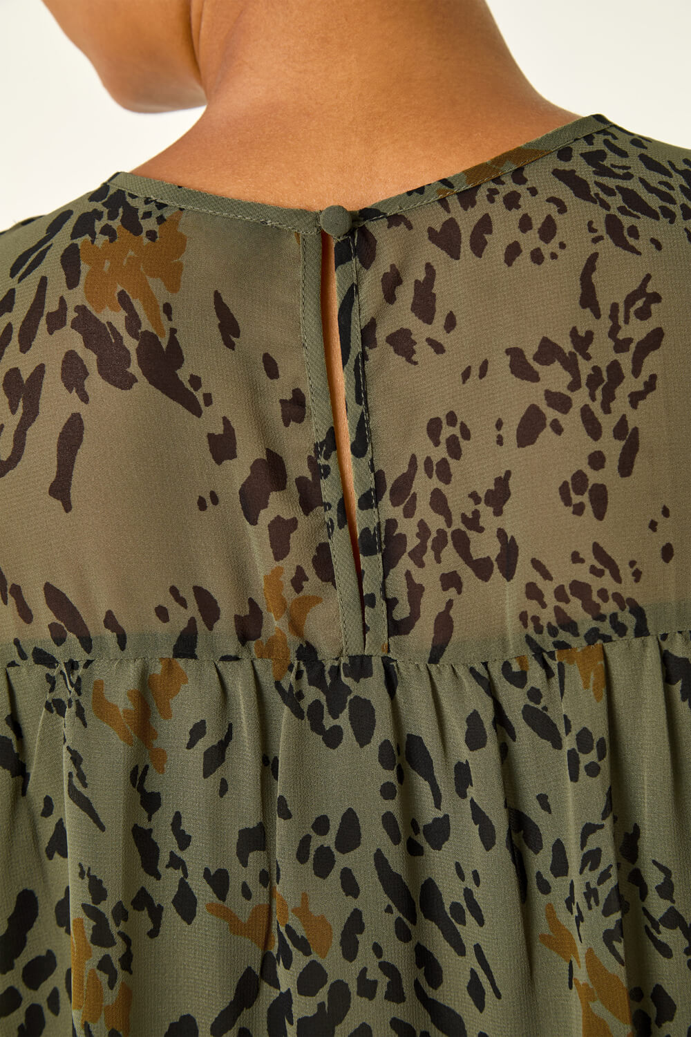 Khaki Speckled Print Tiered Top, Image 6 of 5