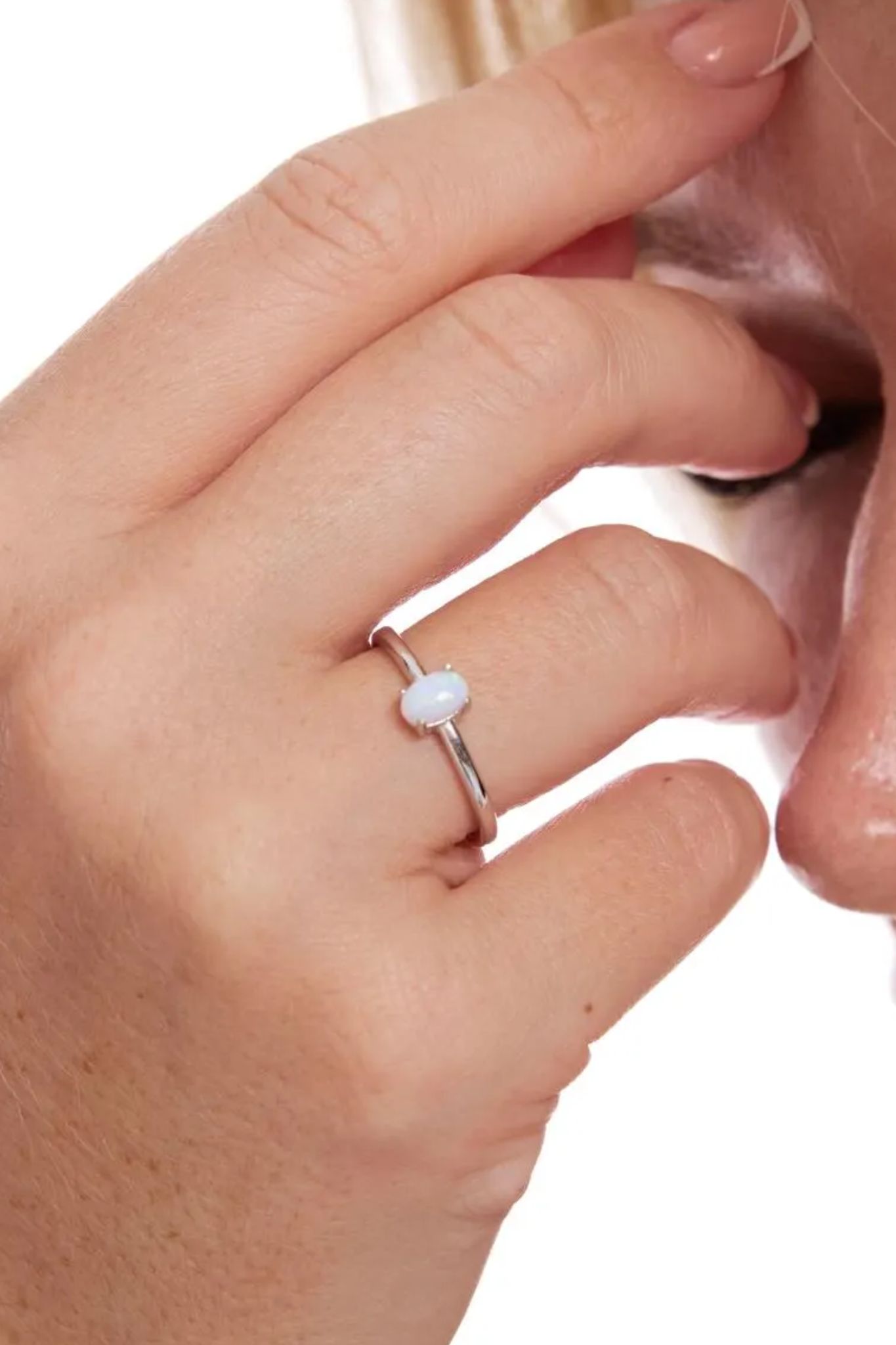 Silver Sterling Silver White Opal Adjustable Ring, Image 2 of 3