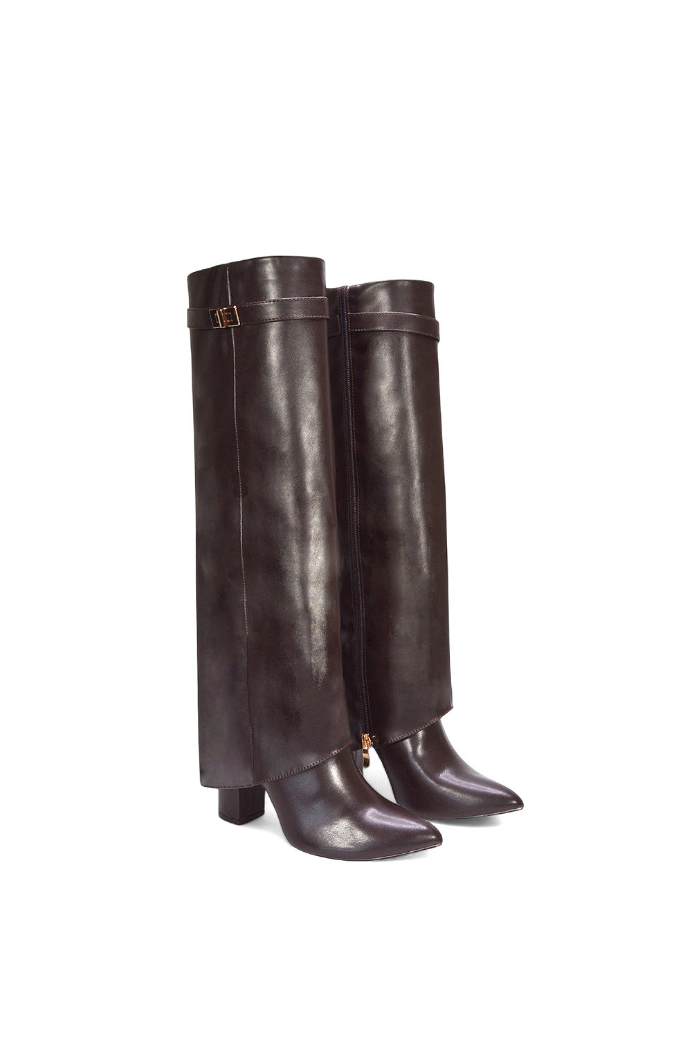 Brown 'Rayna' Block Heel Knee High Foldover Boots With Pointed Toe, Image 5 of 5