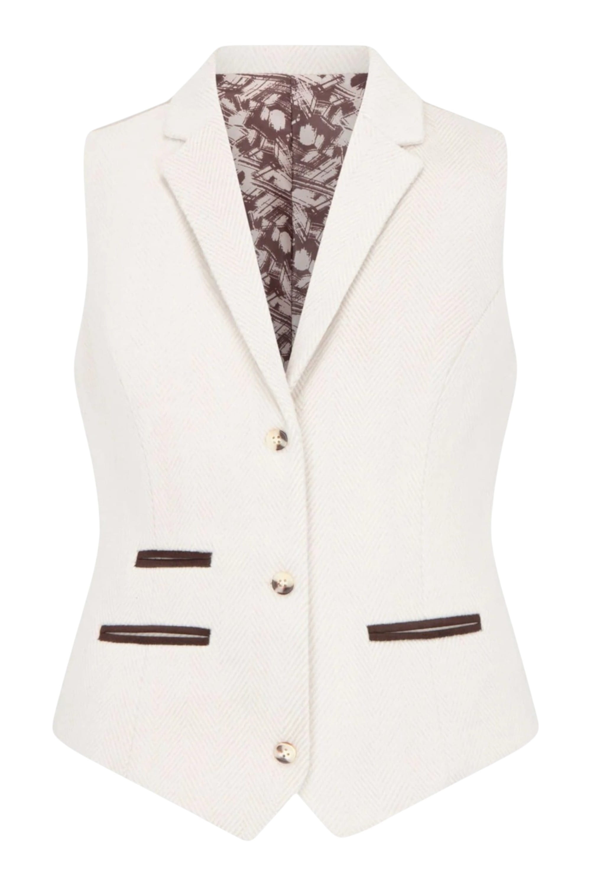 Cream Infinity Leather Cream Women's Cream Wool Blend Tweed Waistcoat, Image 1 of 4