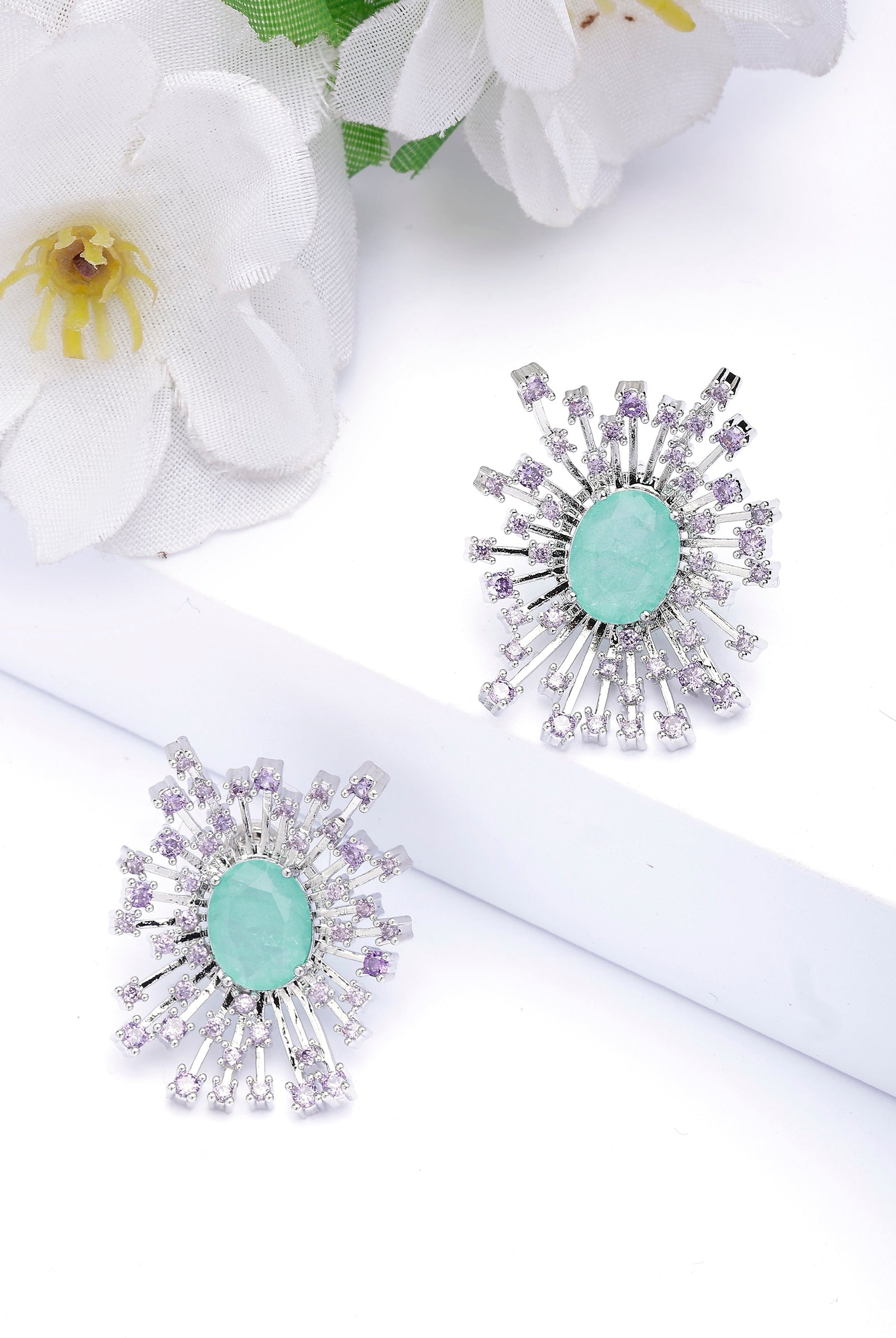 Purple Light Purple Snowflake Oval Stud Earrings, Image 2 of 4